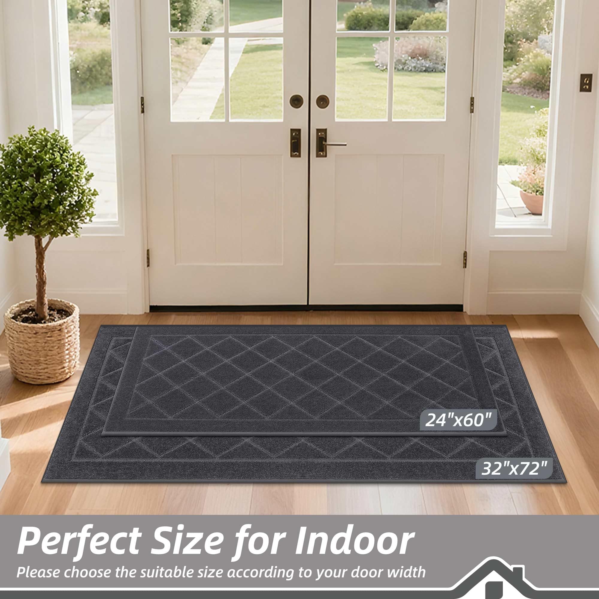 BEQHAUSE Dirt Trapper Door Mat showing non-slip backing