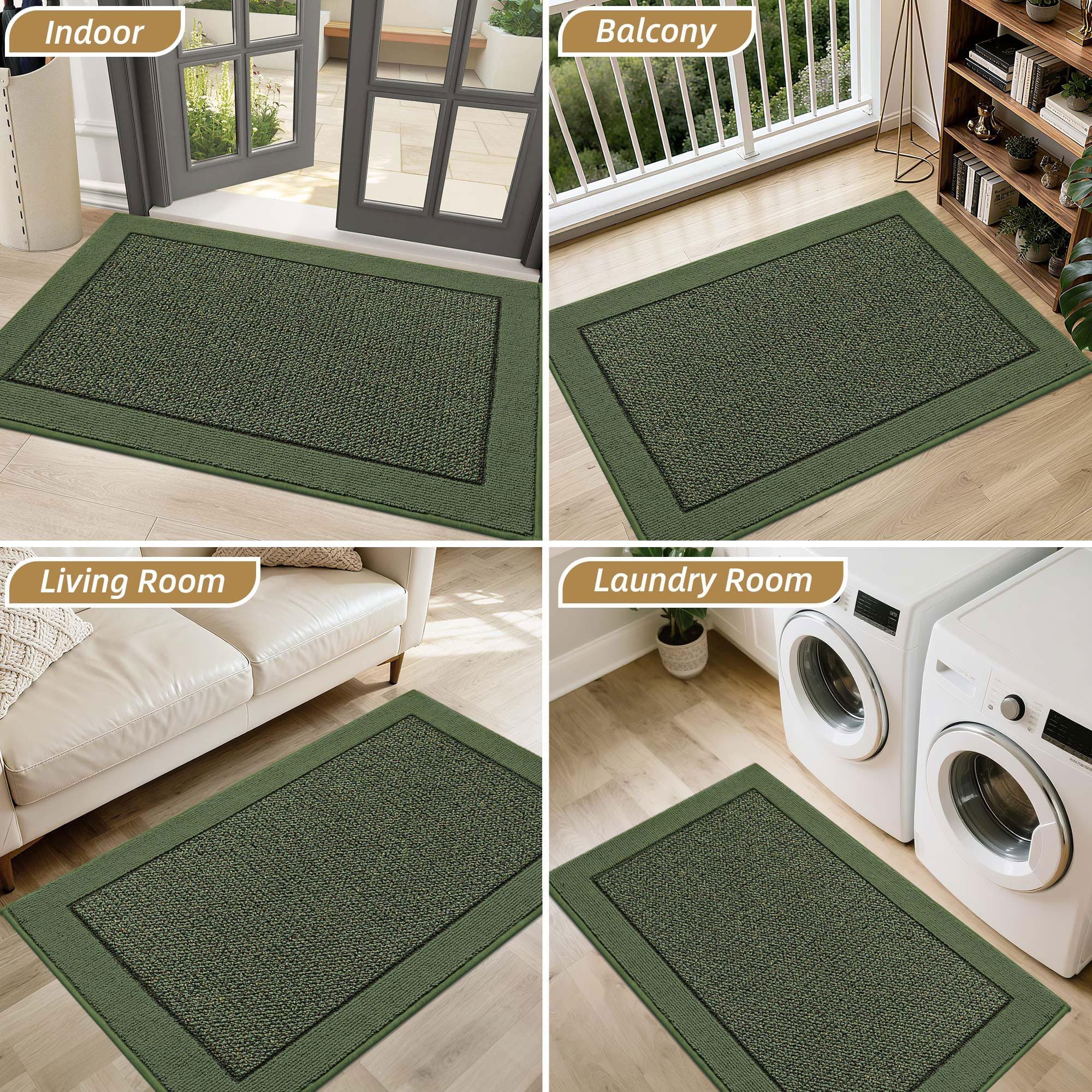 BEQHAUSE Indoor Door Mat 20" x 32" green in home setting