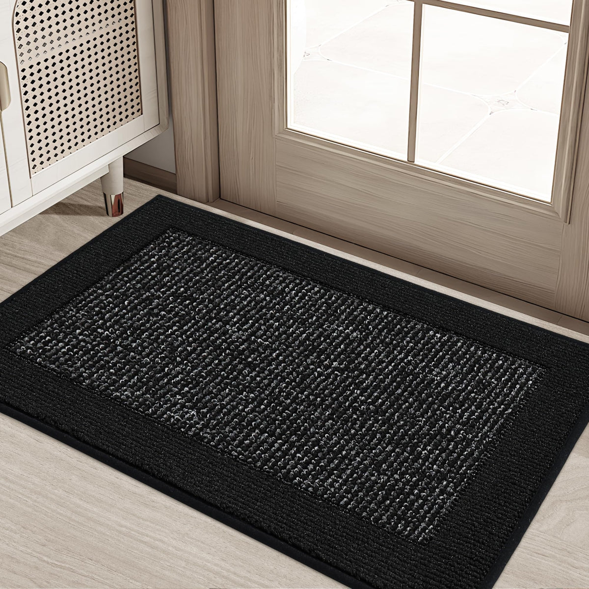 BEQHAUSE Indoor Door Mat 20" x 32" in black front view