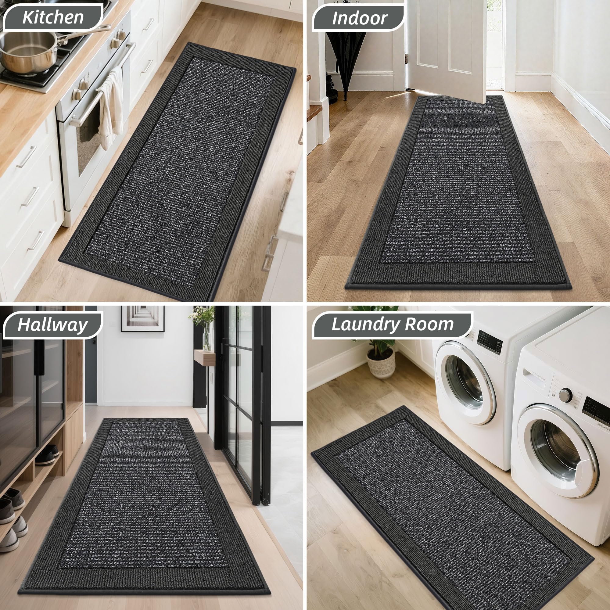 BEQHAUSE Indoor Door Mat 24 x 60 charcoal rolled up for storage