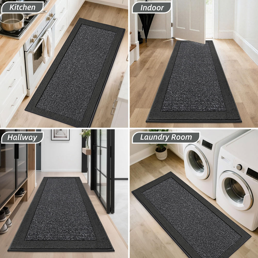 BEQHAUSE Indoor Door Mat 24 x 60 charcoal rolled up for storage