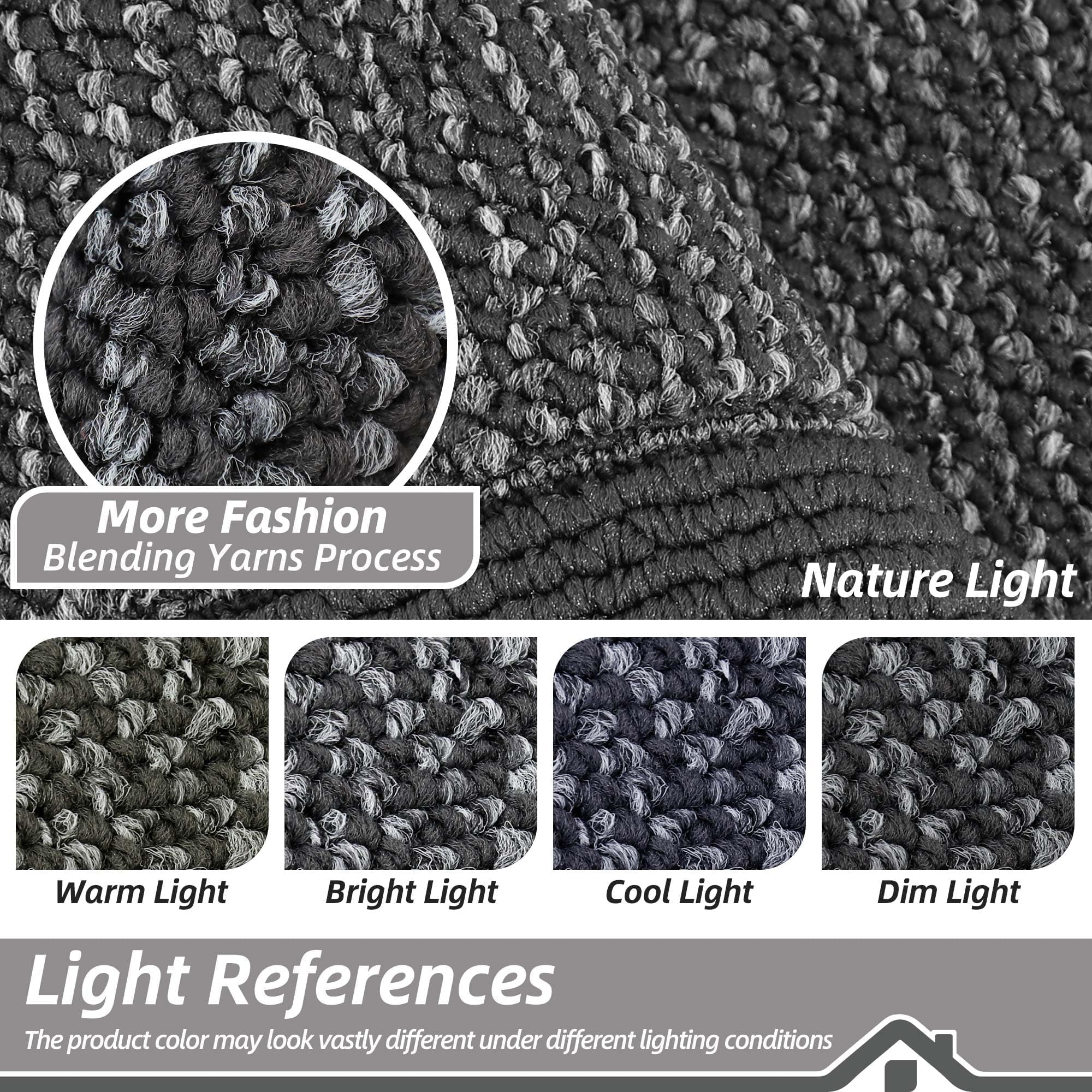 BEQHAUSE Indoor Door Mat 24 x 60 charcoal under different lighting