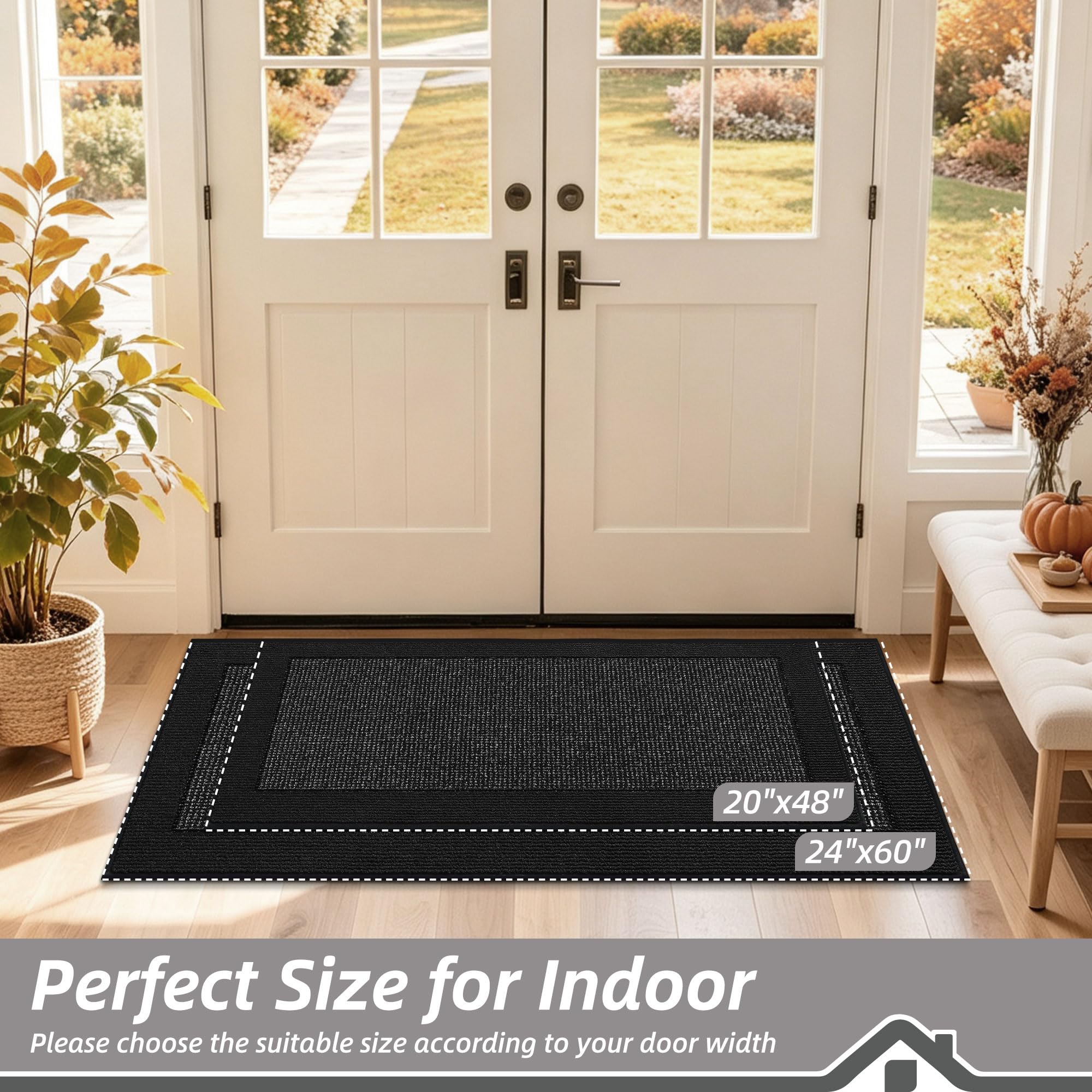 BEQHAUSE Indoor Door Mat 24" x 60" side view showing non-slip backing