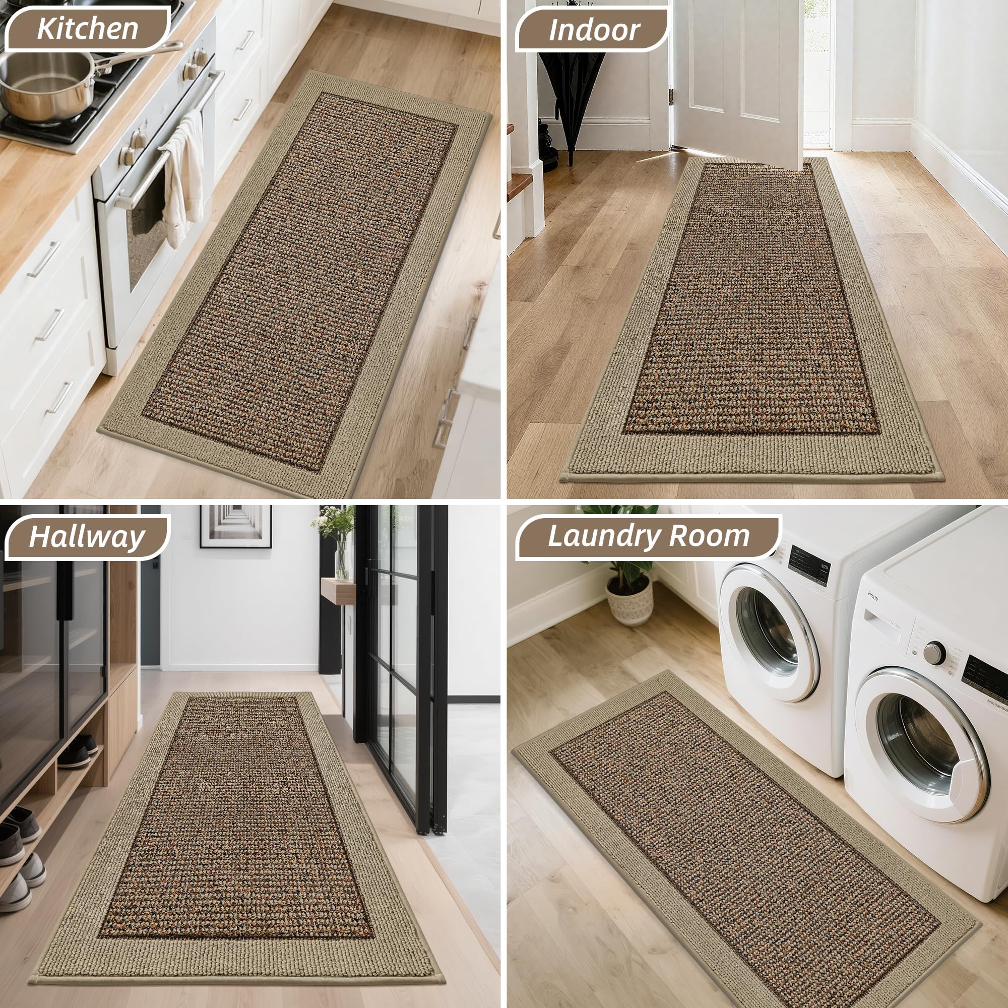 BEQHAUSE Indoor Door Mat 31" x 120" taupe easy to clean surface