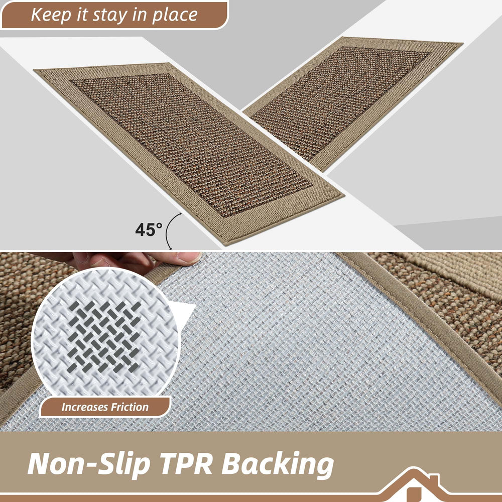 BEQHAUSE Indoor Door Mat 31" x 120" taupe in front of door