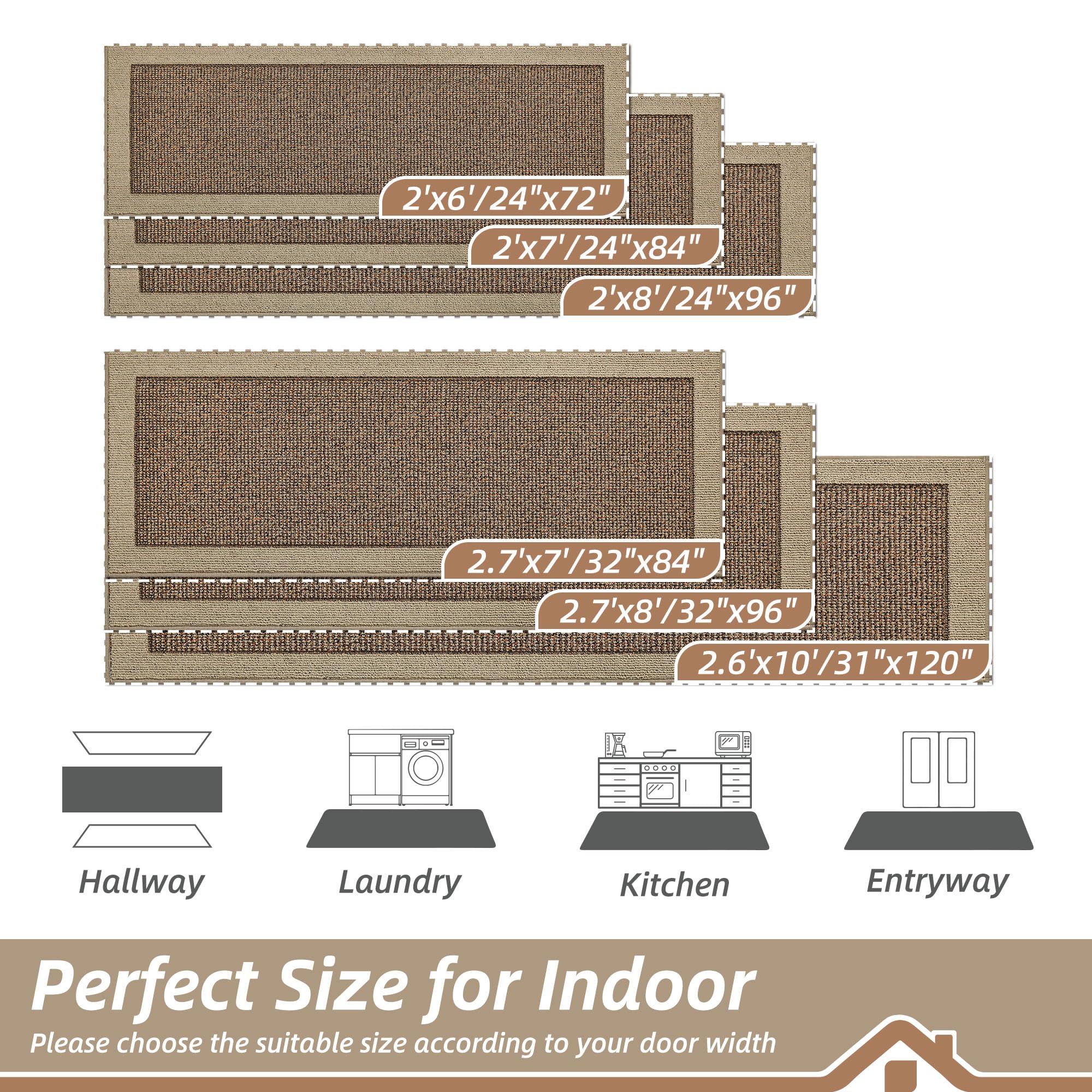BEQHAUSE Indoor Door Mat 31" x 120" taupe with textured surface