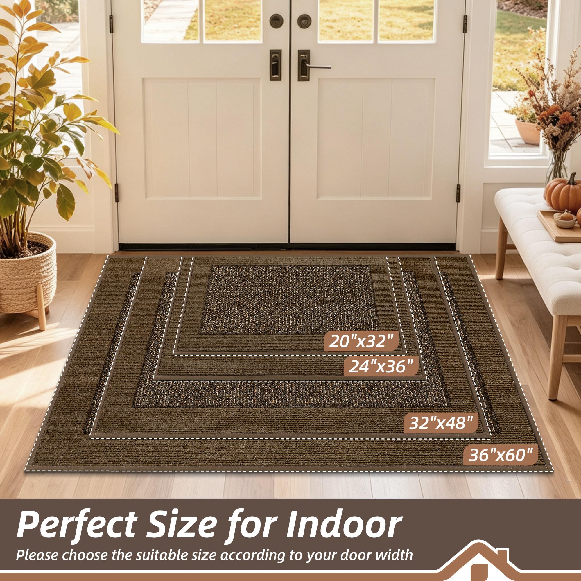 BEQHAUSE Indoor Door Mat 32" x 48" brown side view