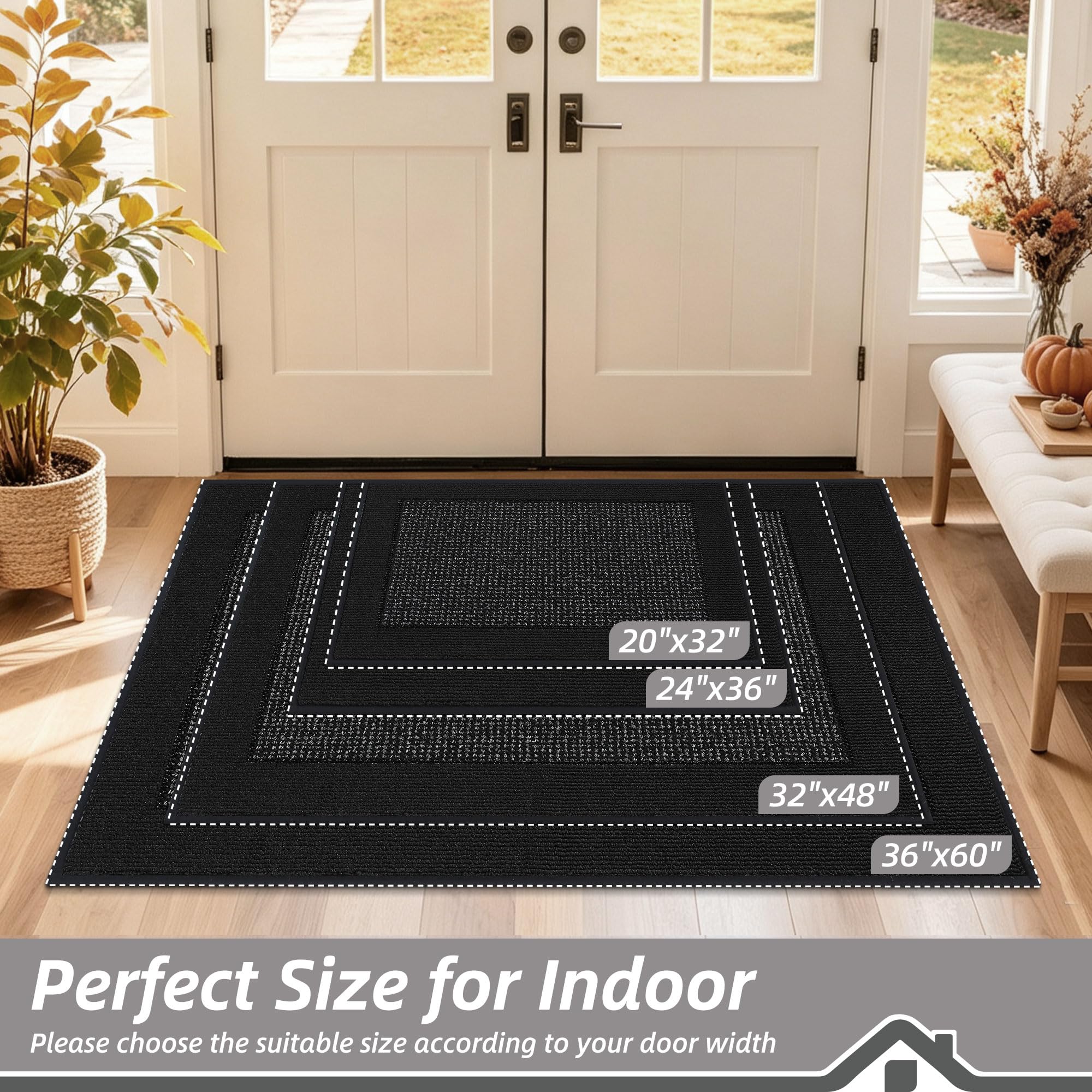 BEQHAUSE Indoor Door Mat 36 x 60 black close-up texture