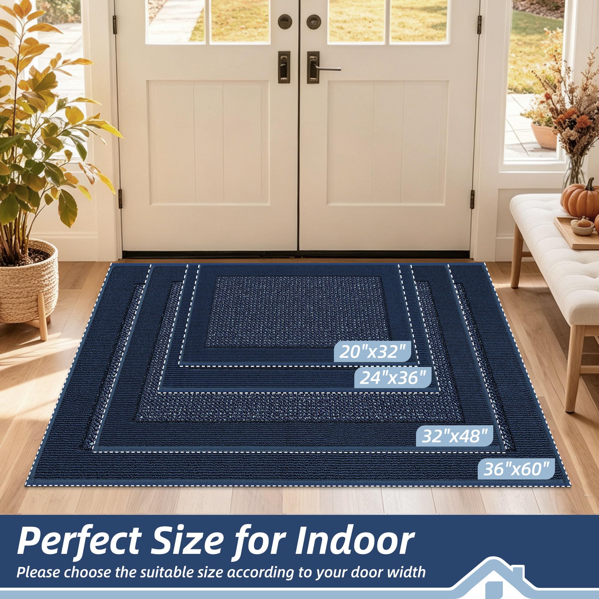 BEQHAUSE Indoor Door Mat 36 x 60 Blue side view
