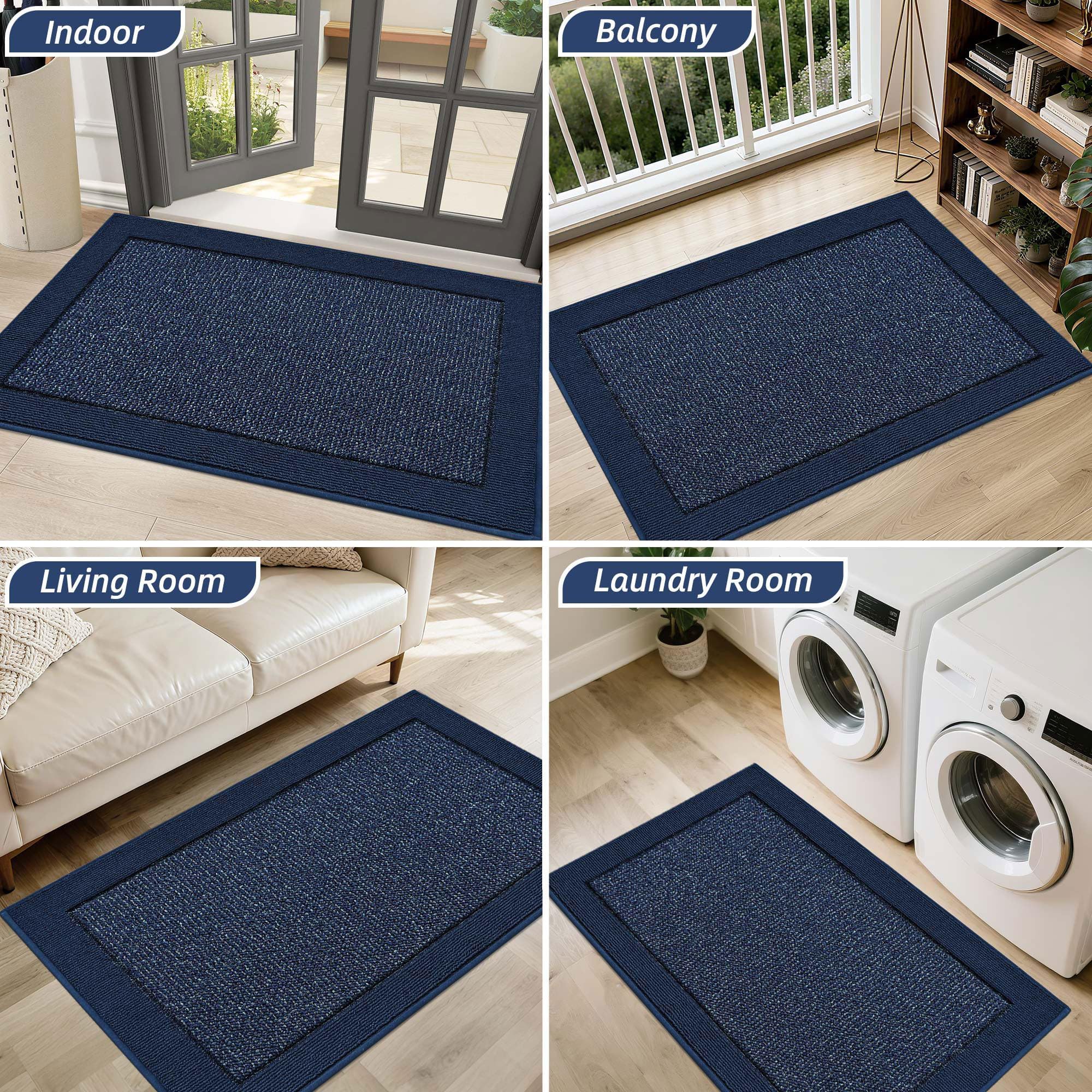 BEQHAUSE Indoor Door Mat 36 x 60 Blue with shoes