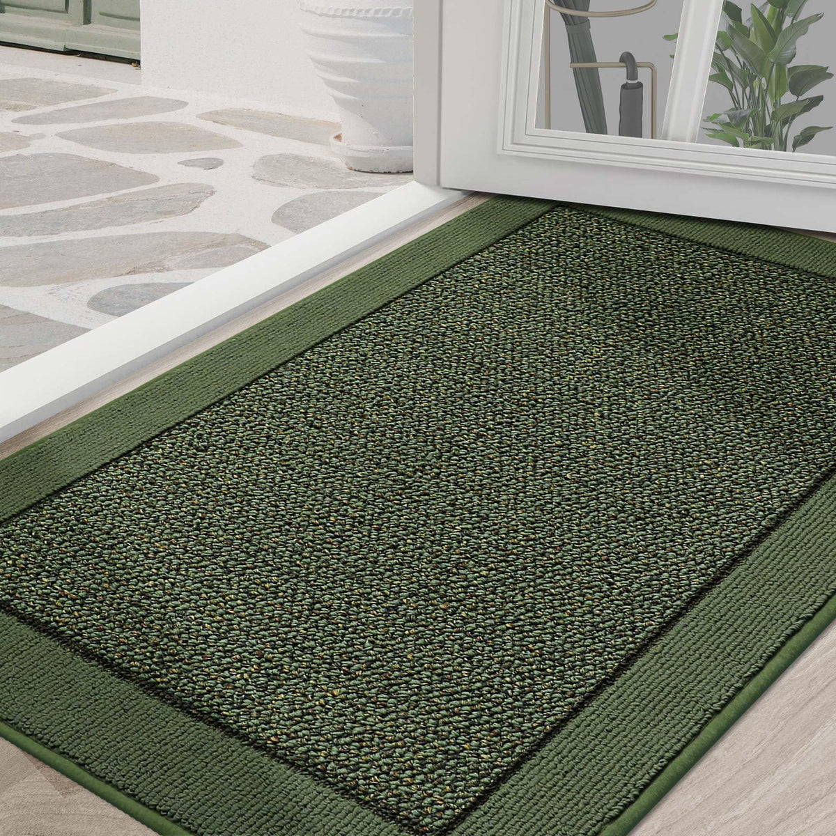 BEQHAUSE Indoor Door Mat 36" x 60" in green, front view
