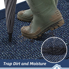 BEQHAUSE Indoor Door Mat Blue on a wooden floor