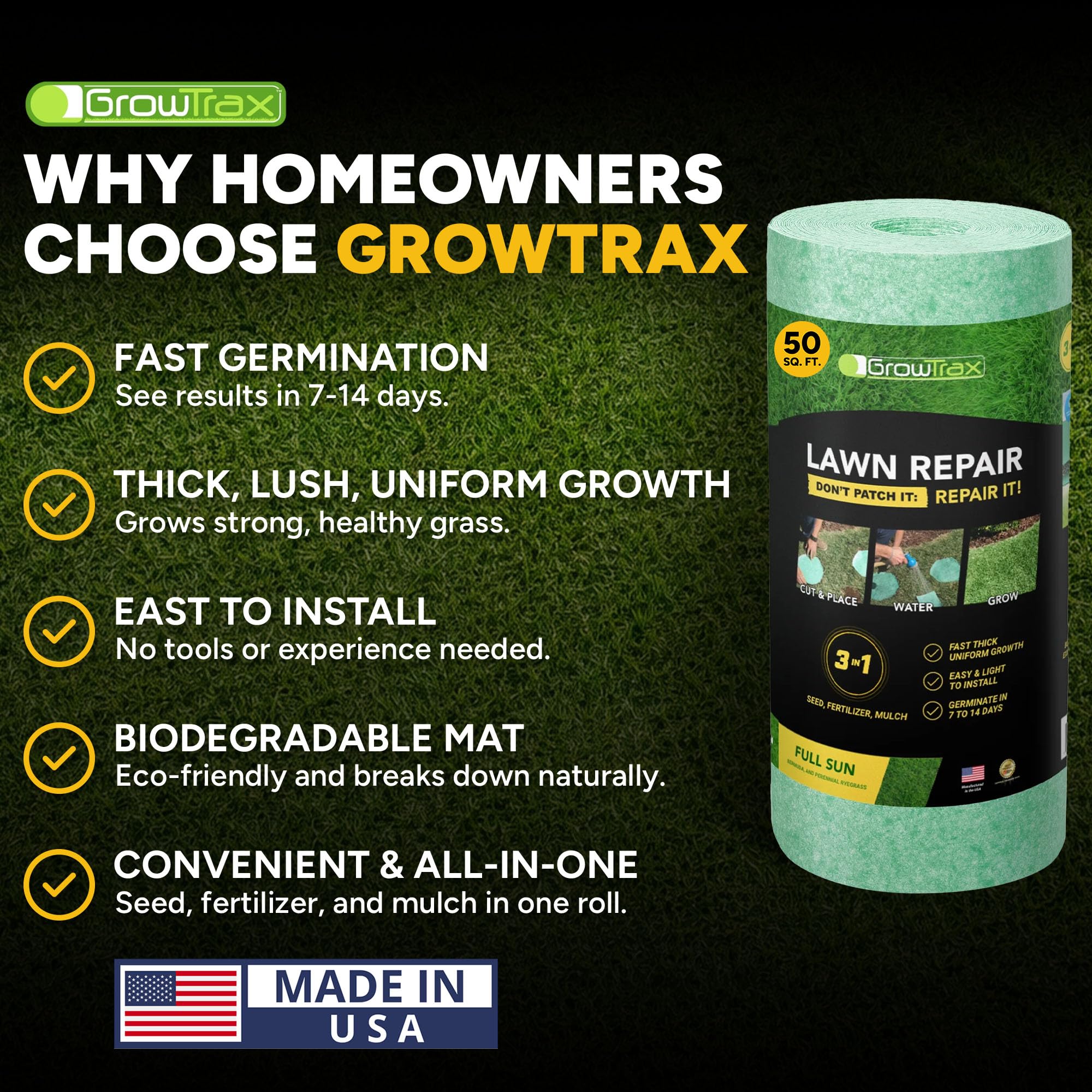 Bermuda Rye grass seeds in GROWTRAX mat