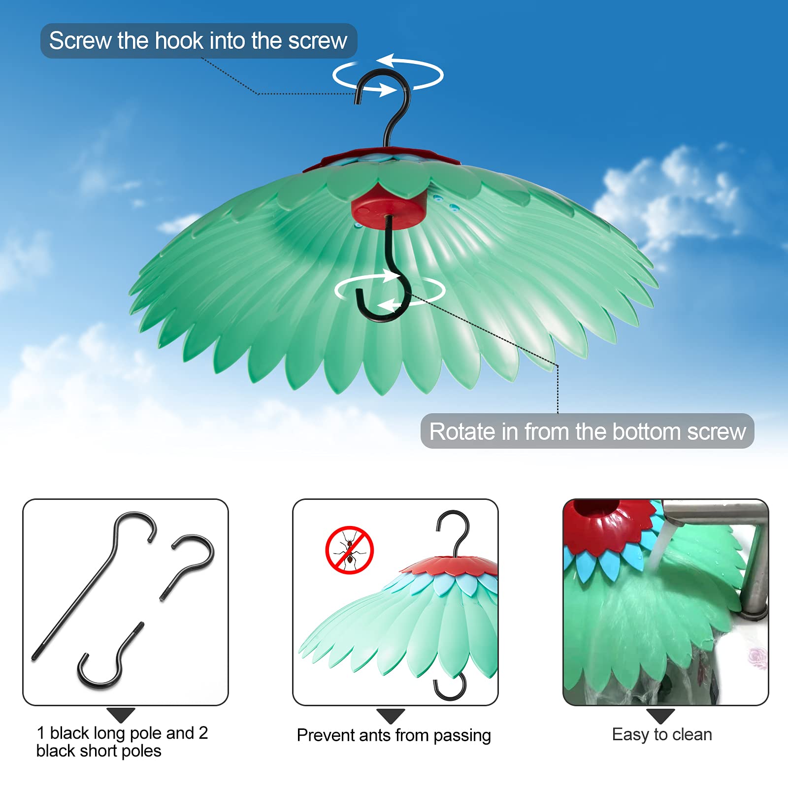 Beserie Bird Feeder Cover 14-inch Green installation example