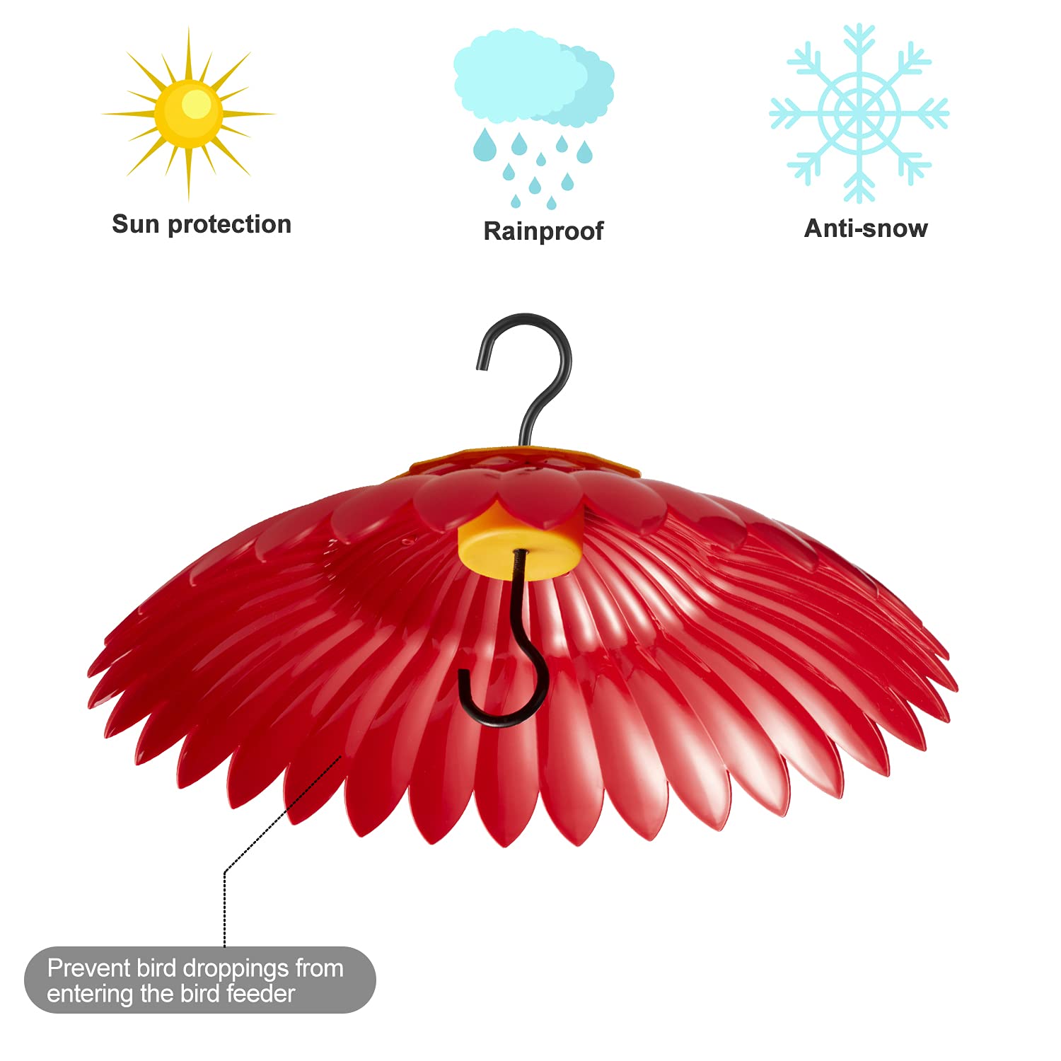 BESERIE red bird feeder shade cover in garden setting
