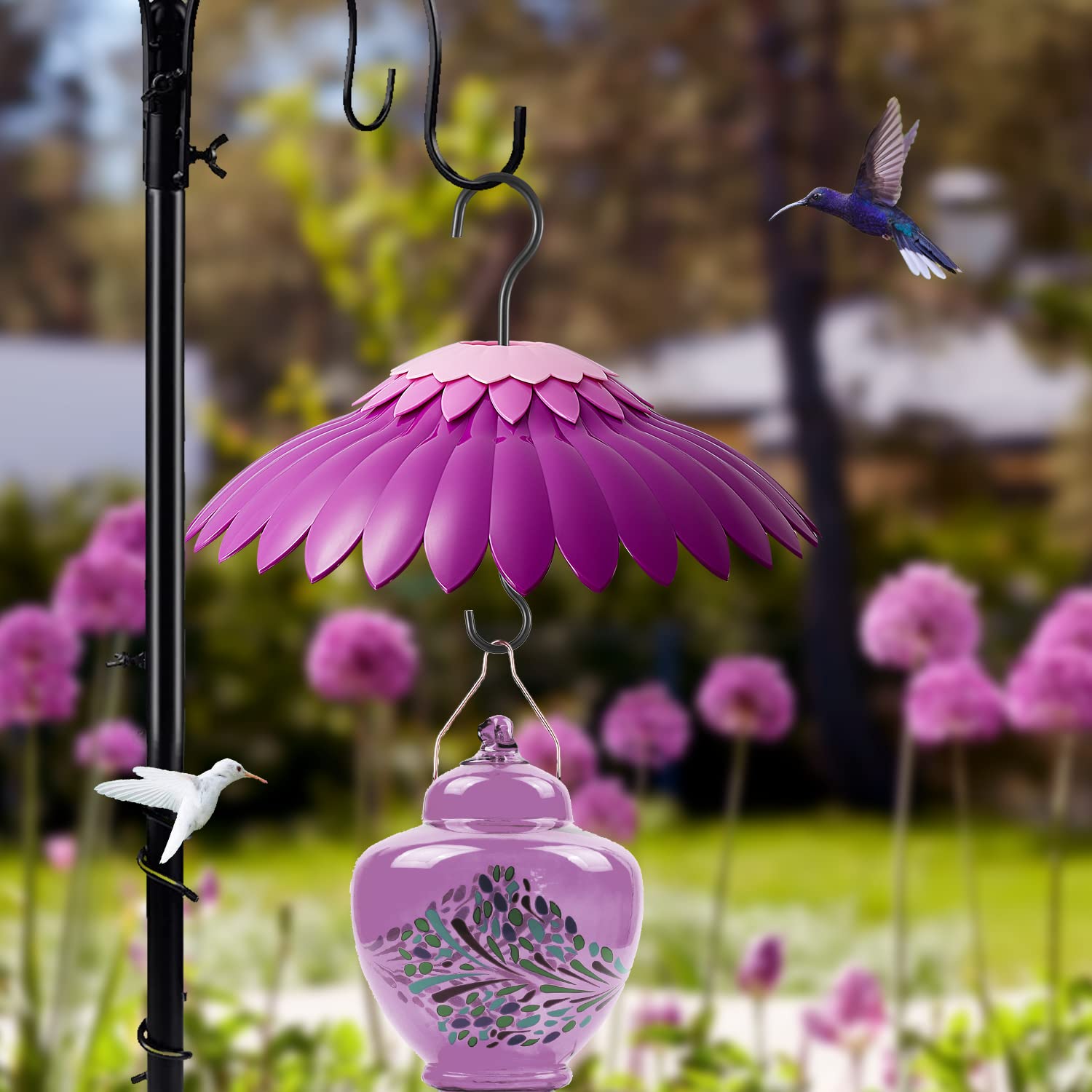 BESERIE shade dome hanging above hummingbird feeder