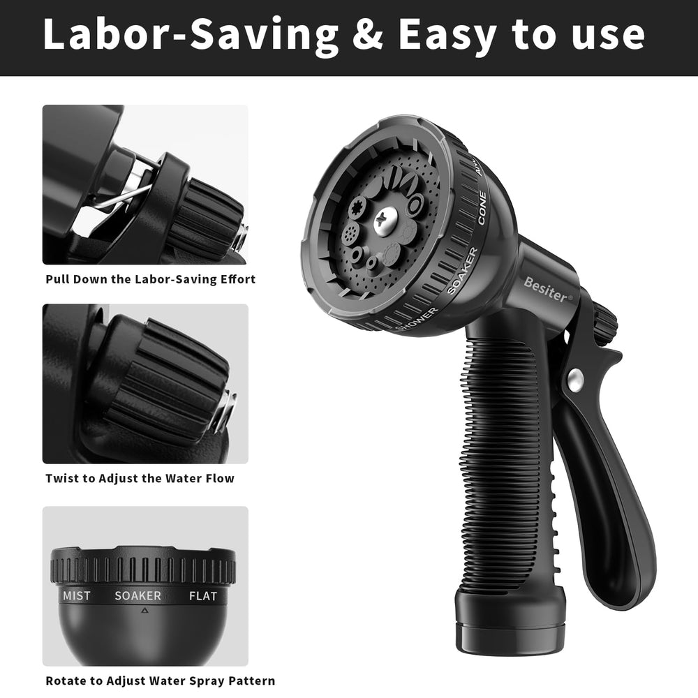 Besiter garden hose nozzle back view showcasing ergonomic grip