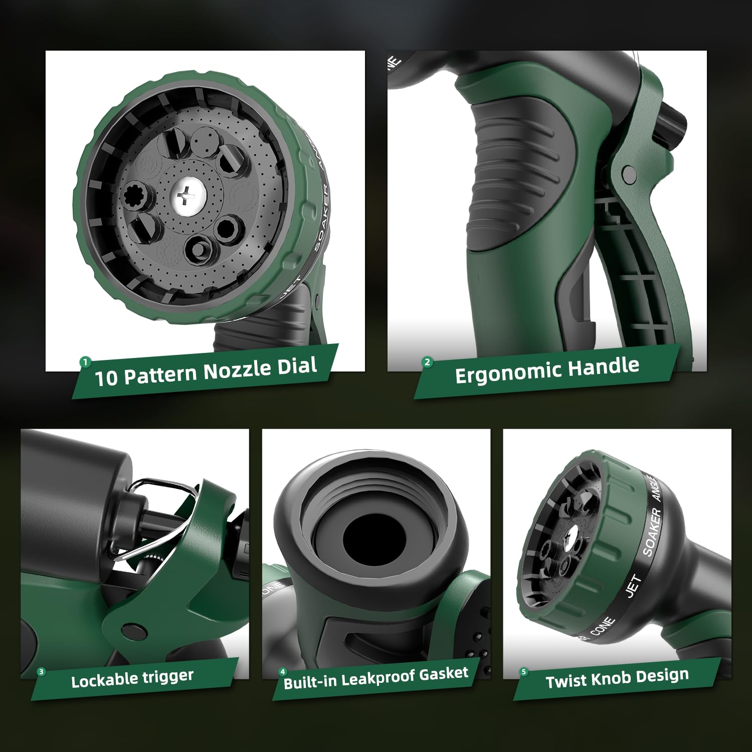 Besiter Garden Hose Nozzle showing 10 spray modes