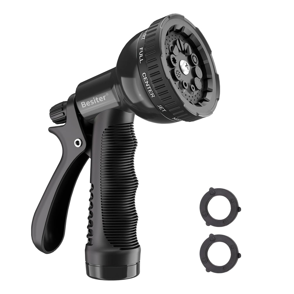 Besiter Garden Hose Nozzle Sprayer front view with ten spray pattern options
