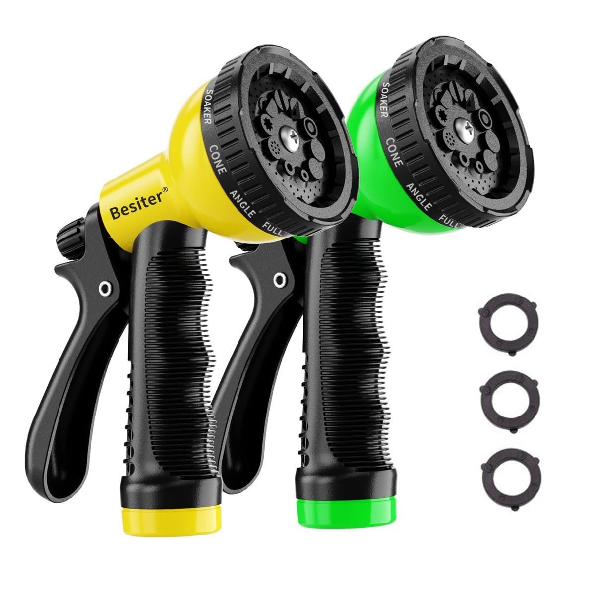 Besiter Garden Hose Nozzle Sprayer front view, Yellow Green