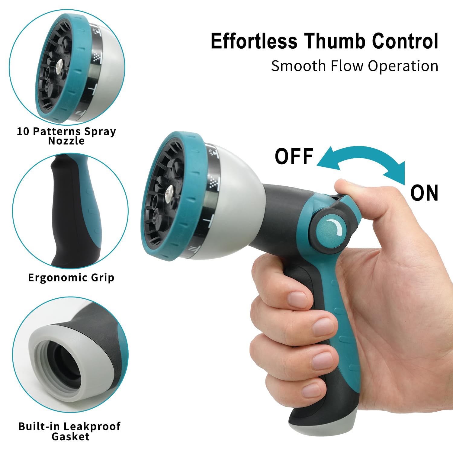 Besiter Hose Nozzle side view showcasing thumb control