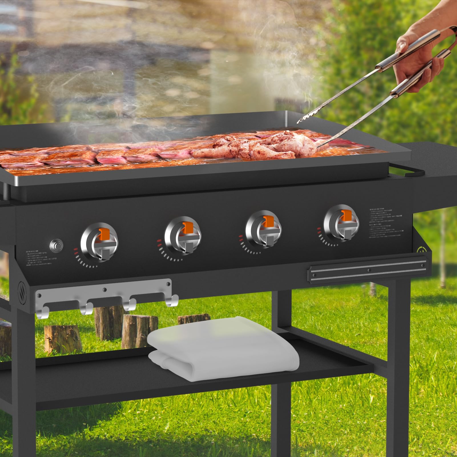 BESSIO silicone griddle mat beside a 36" Blackstone grill