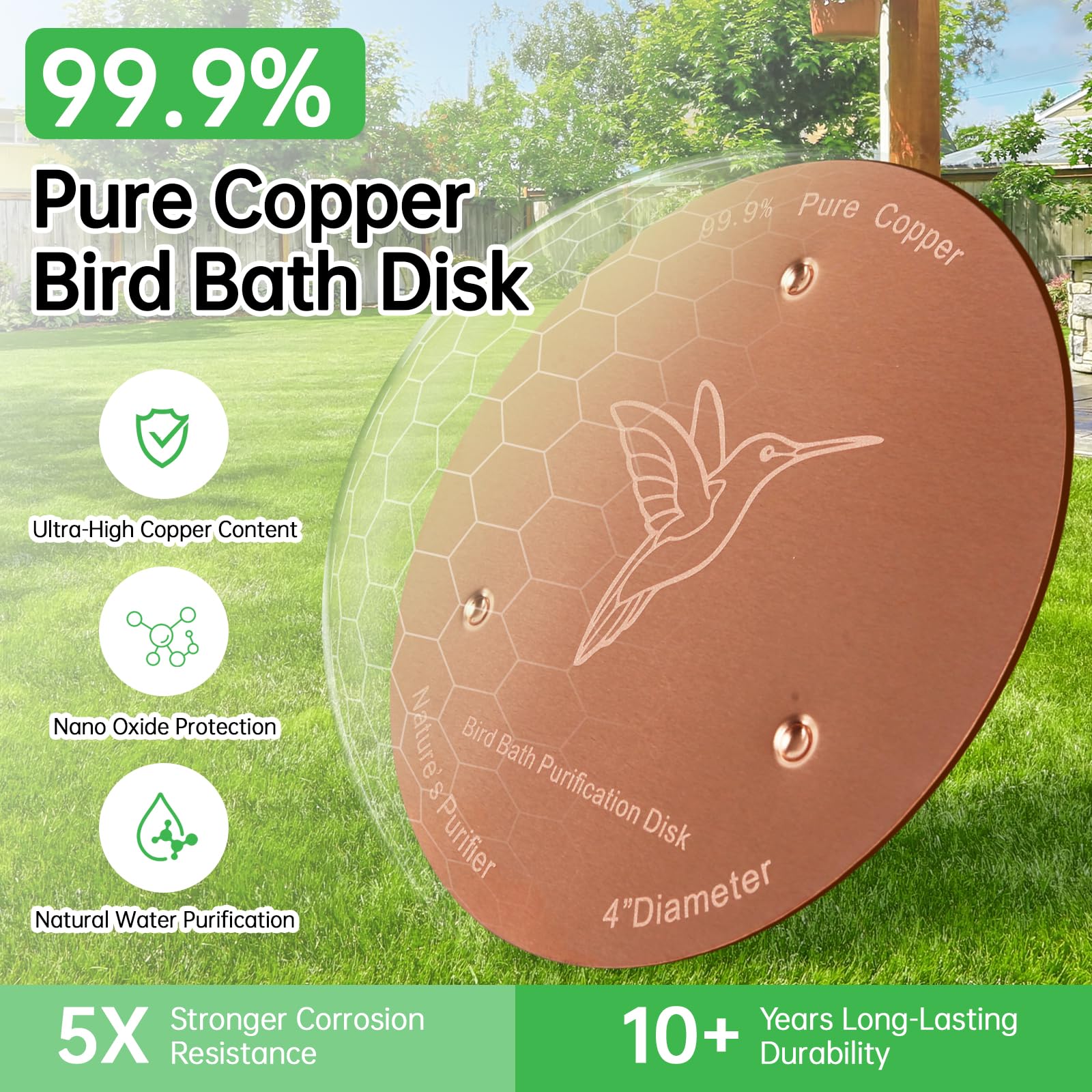 Bessny Bird Bath Copper Discs in garden setting