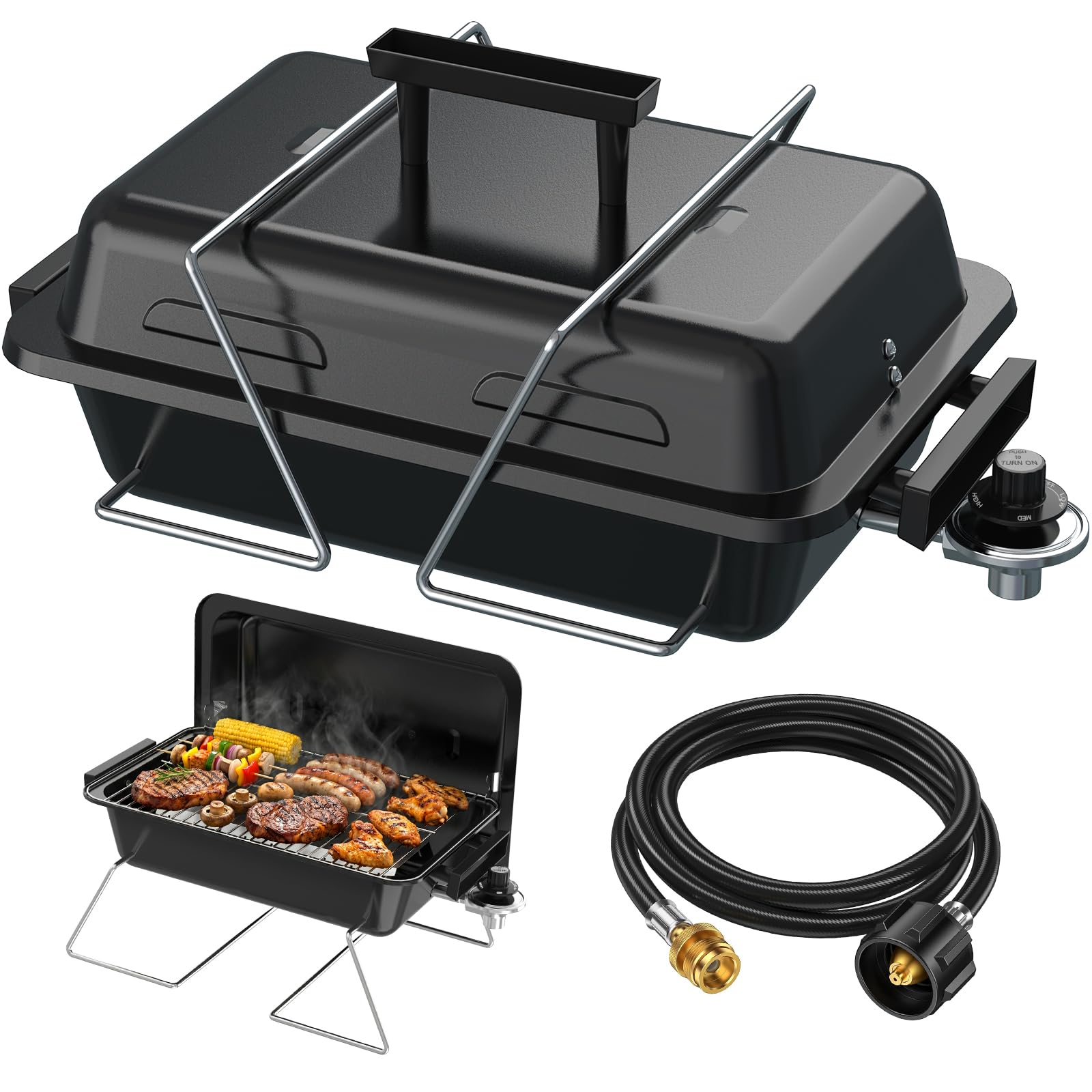 BESTFIRE Portable Propane Grill front view with 2-in-1 valve