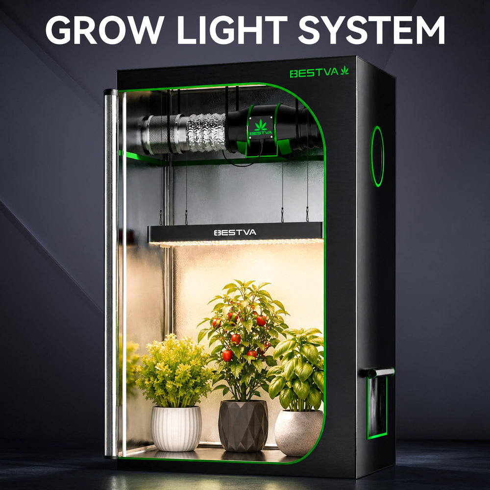 BESTVA DC1000 Grow Light installed above indoor plants