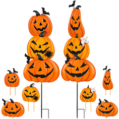 Beterzack Halloween garden stake featuring stacked metal pumpkins