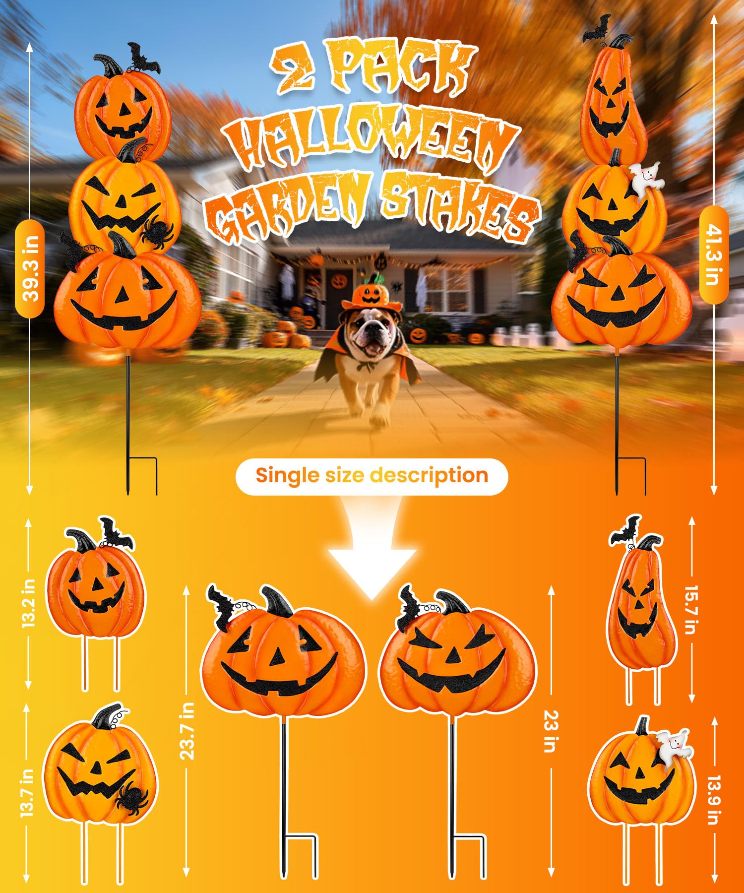 Beterzack Halloween garden stake with spooky bat and ghost designs