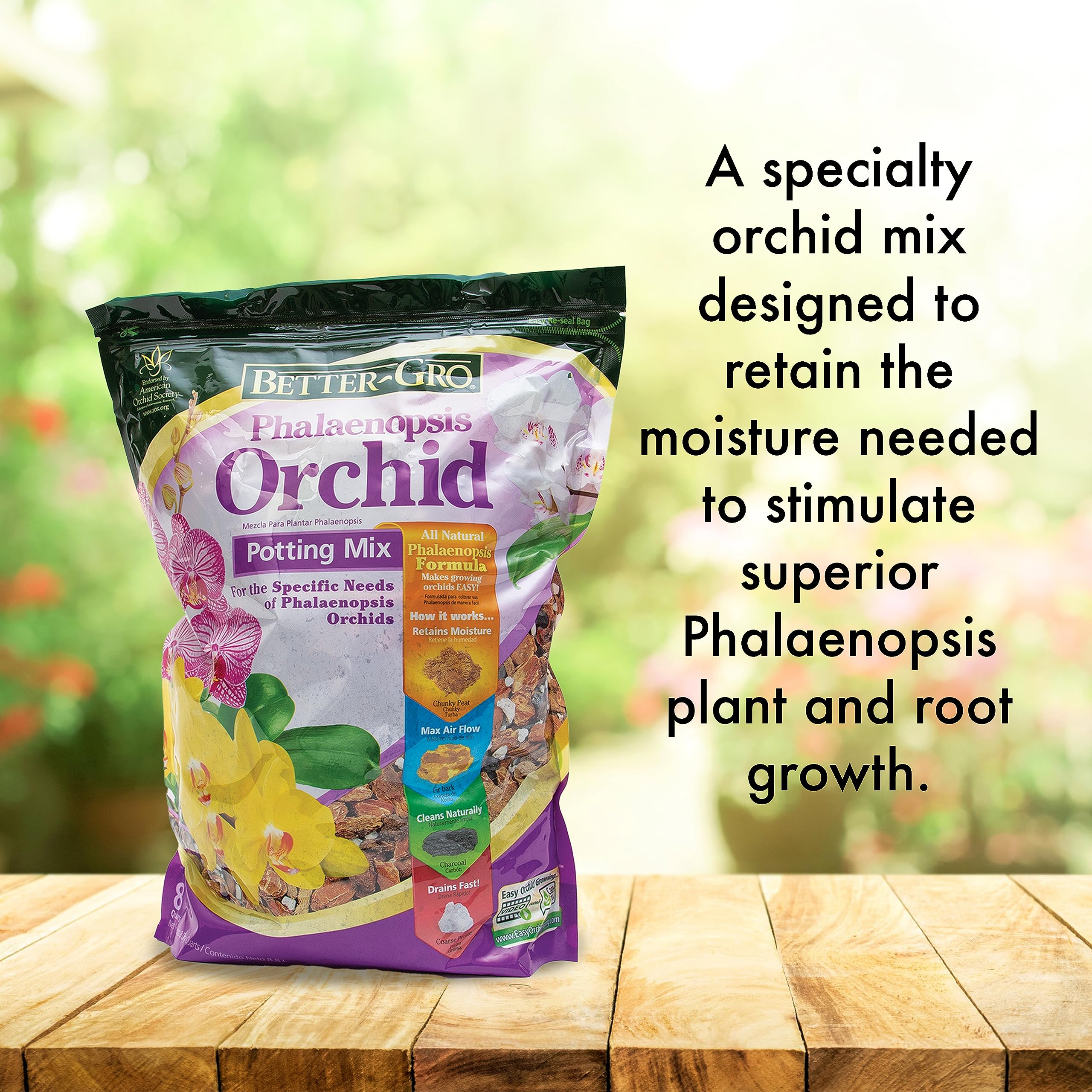 Better-Gro Phalaenopsis Potting Mix in a pot with orchids