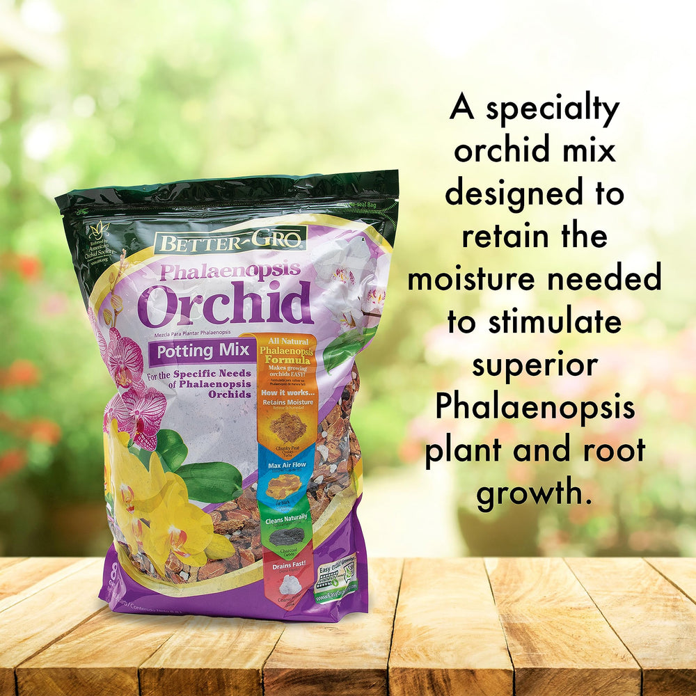 Better-Gro Phalaenopsis Potting Mix in a pot with orchids