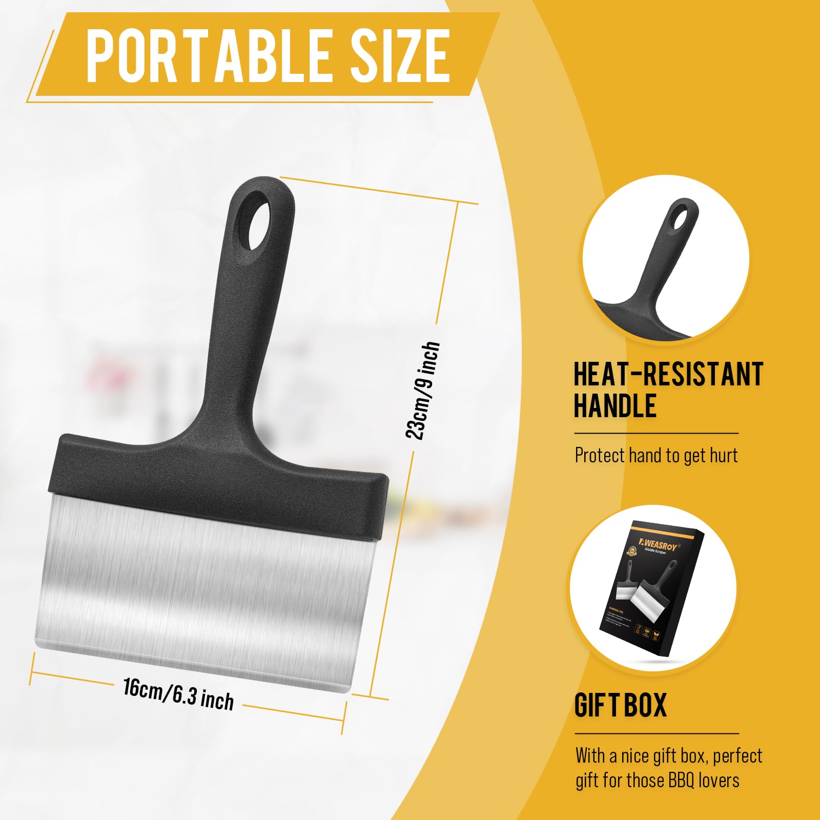 Beveled edge of AWEASROY Heavy Duty Griddle Scraper