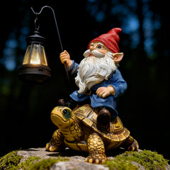 Bezseili garden gnome riding turtle statue front view
