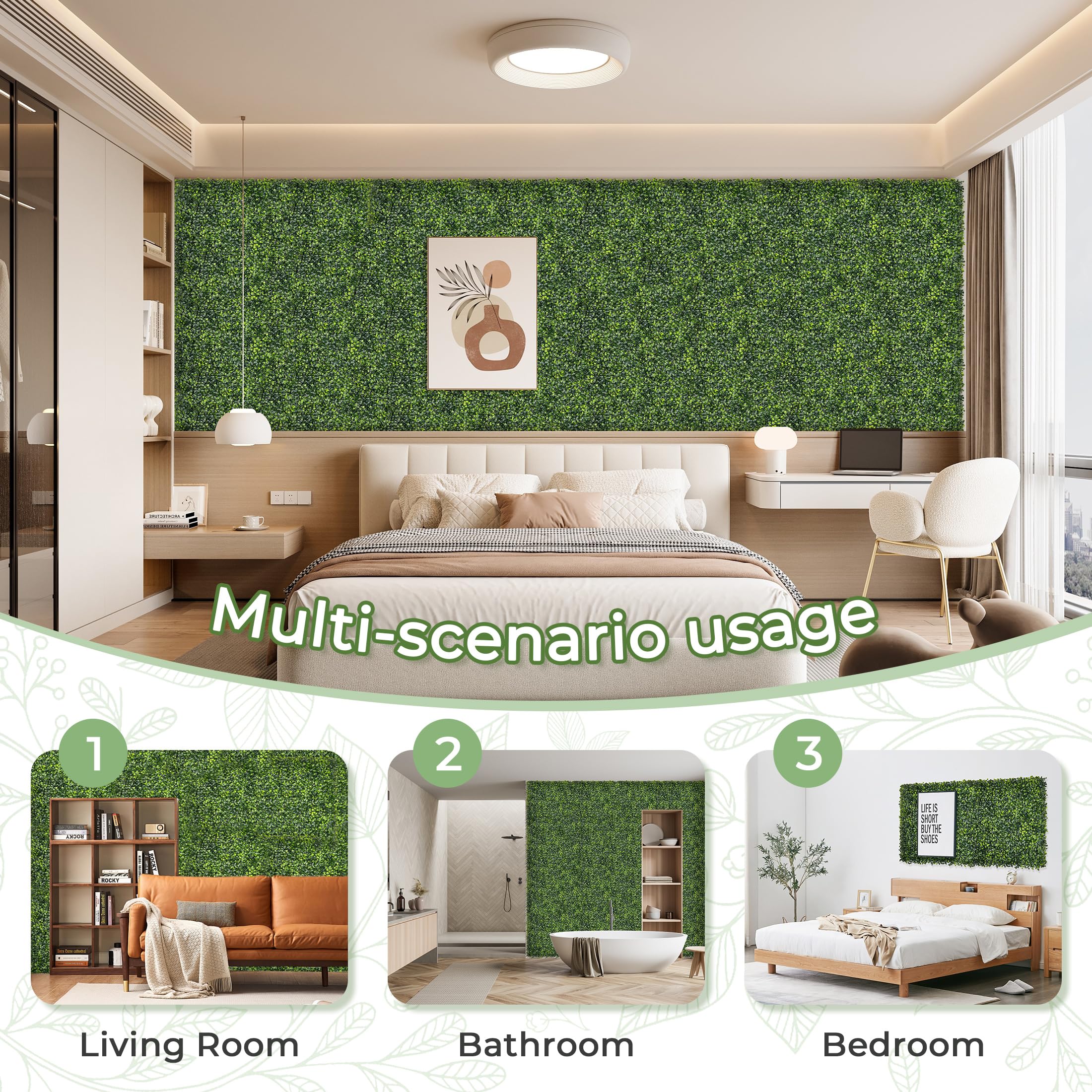 BHXCL green boxwood wall panels in indoor setting