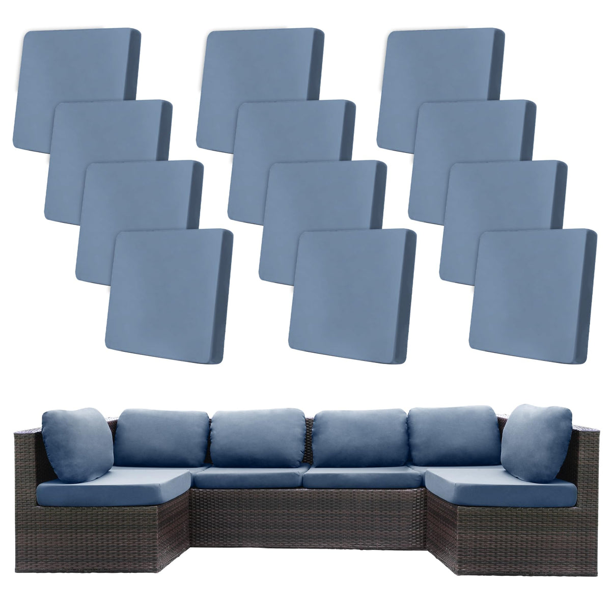 BIETYONE 12 pack outdoor cushion covers grey blue front view