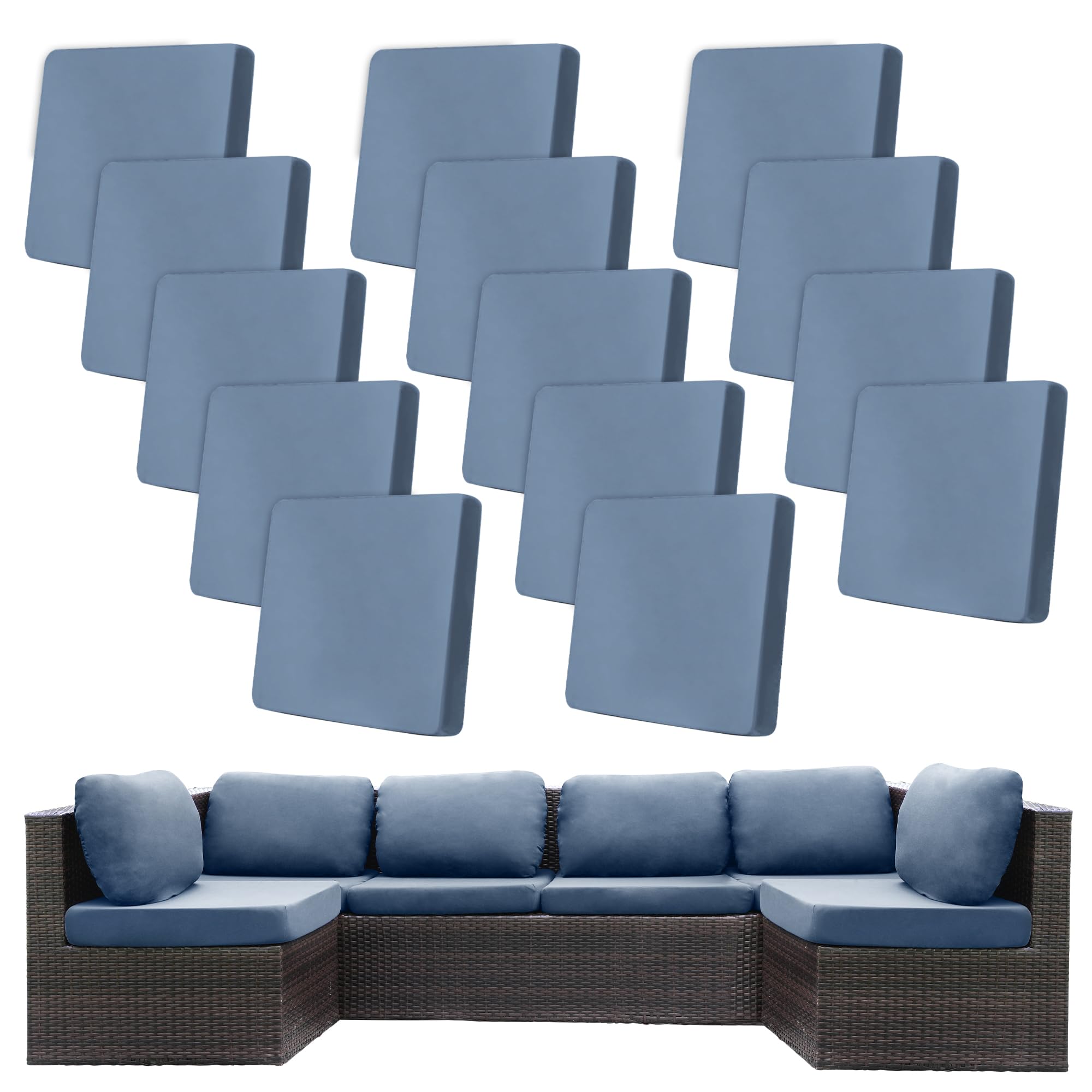 BIETYONE 14PCS outdoor cushion covers in grey blue front view