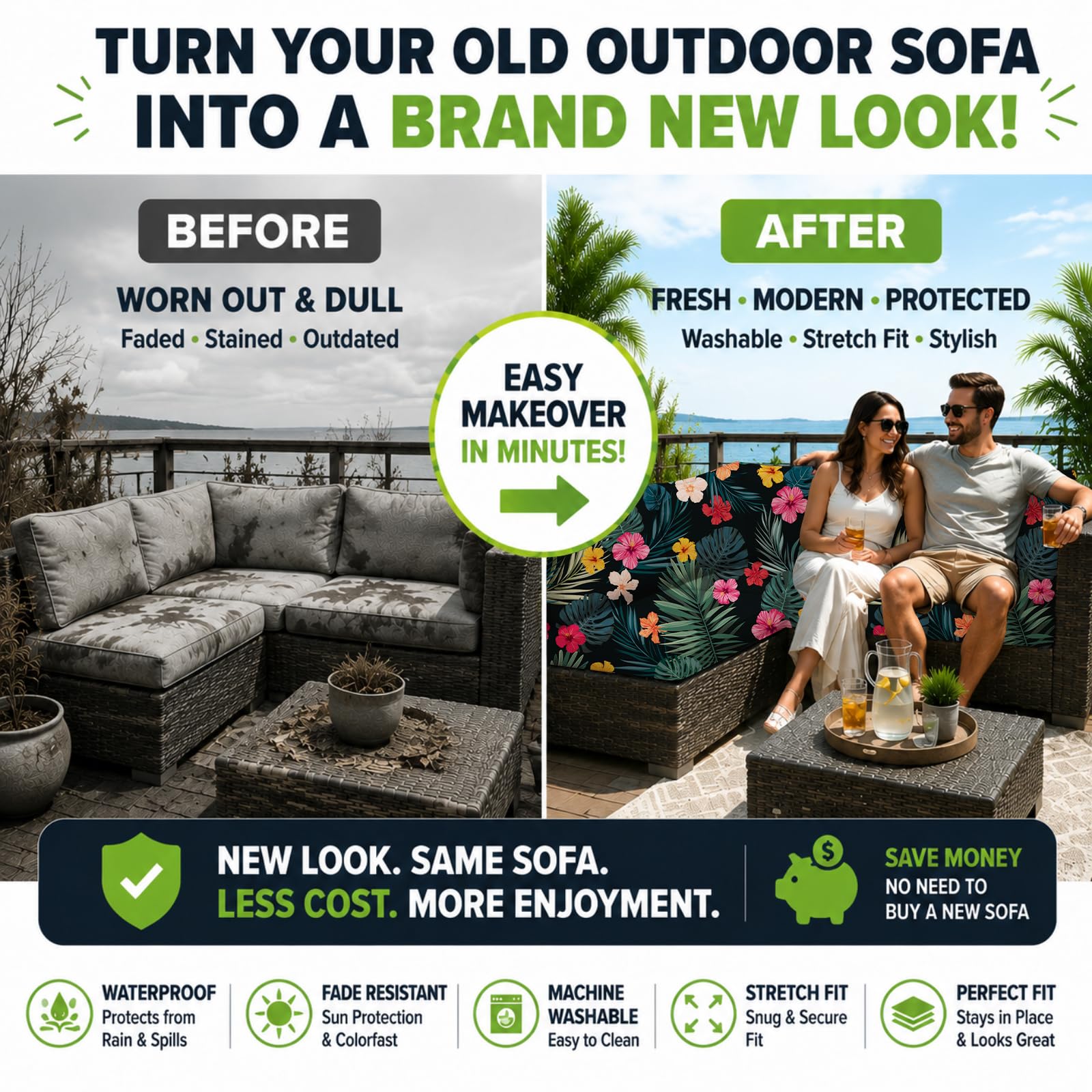 BIETYONE cushion covers displayed on an outdoor sofa