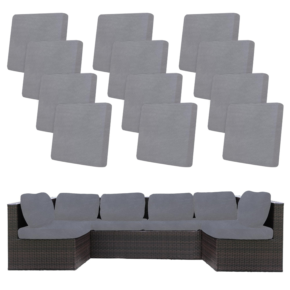 BIETYONE Outdoor Cushion Cover 12PCS Jacquard Check Grey front view
