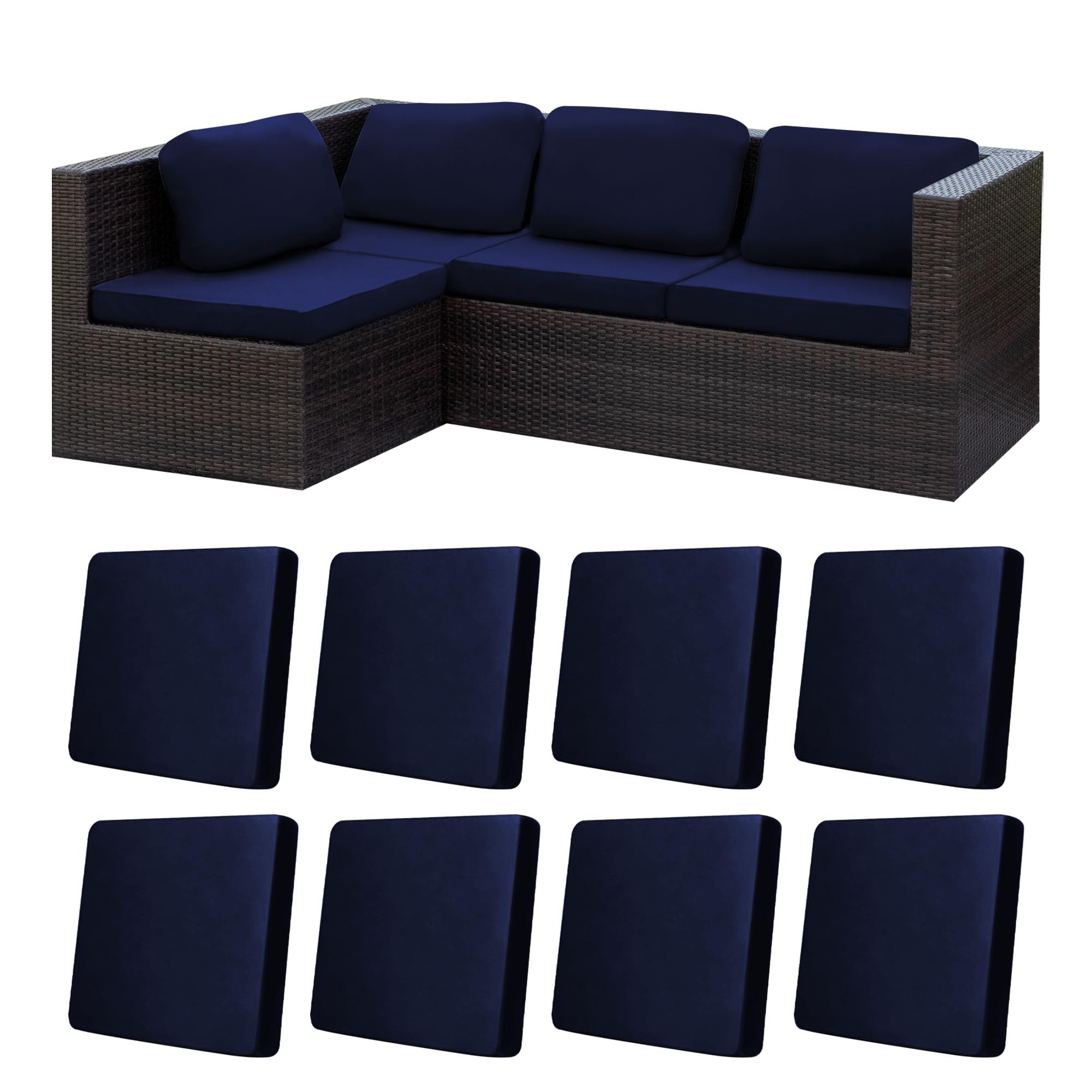 BIETYONE Outdoor Cushion Cover 8PCS Navy Blue Front View