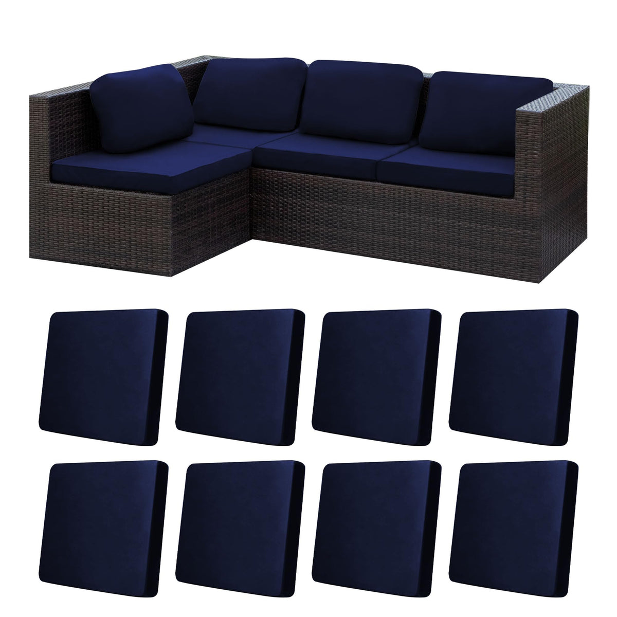 BIETYONE Outdoor Cushion Cover 8PCS Navy Blue Front View