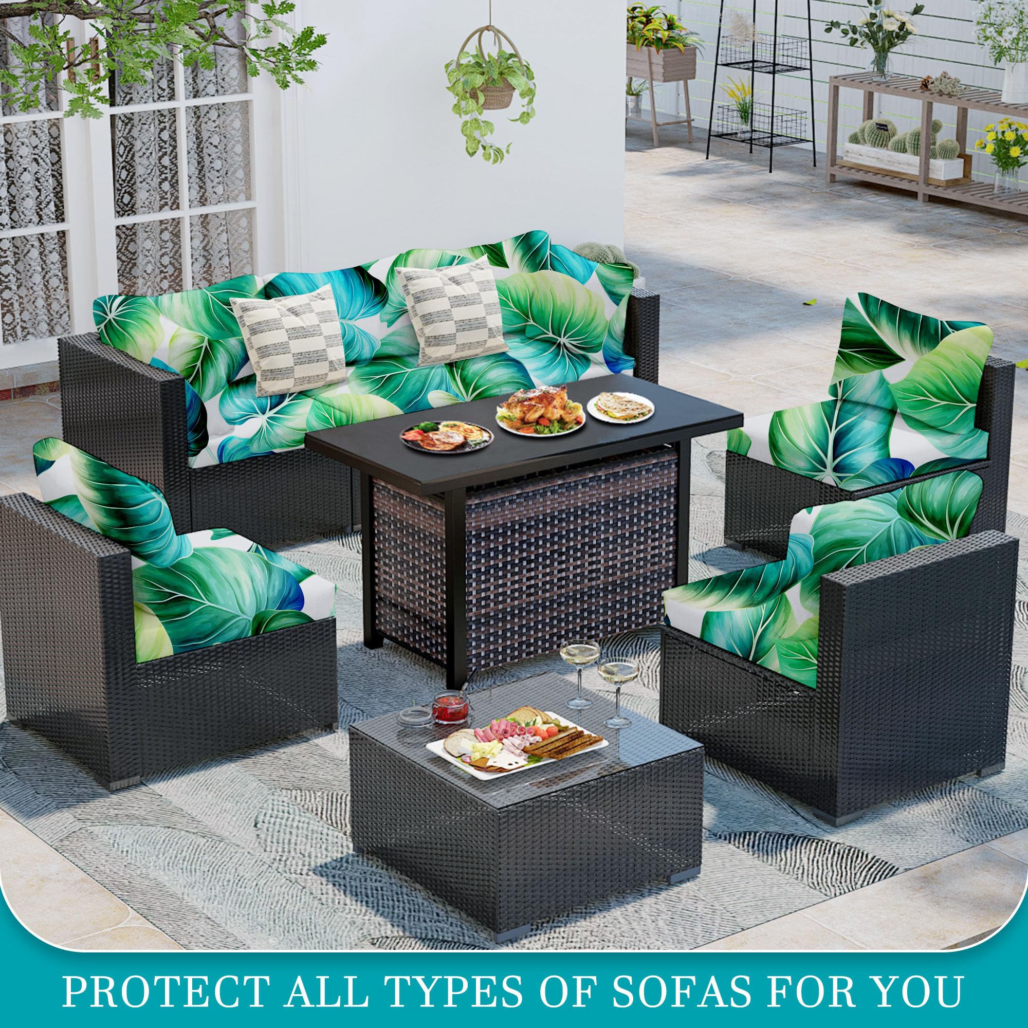 BIETYONE Outdoor Cushion Cover Green Leaf detail close-up