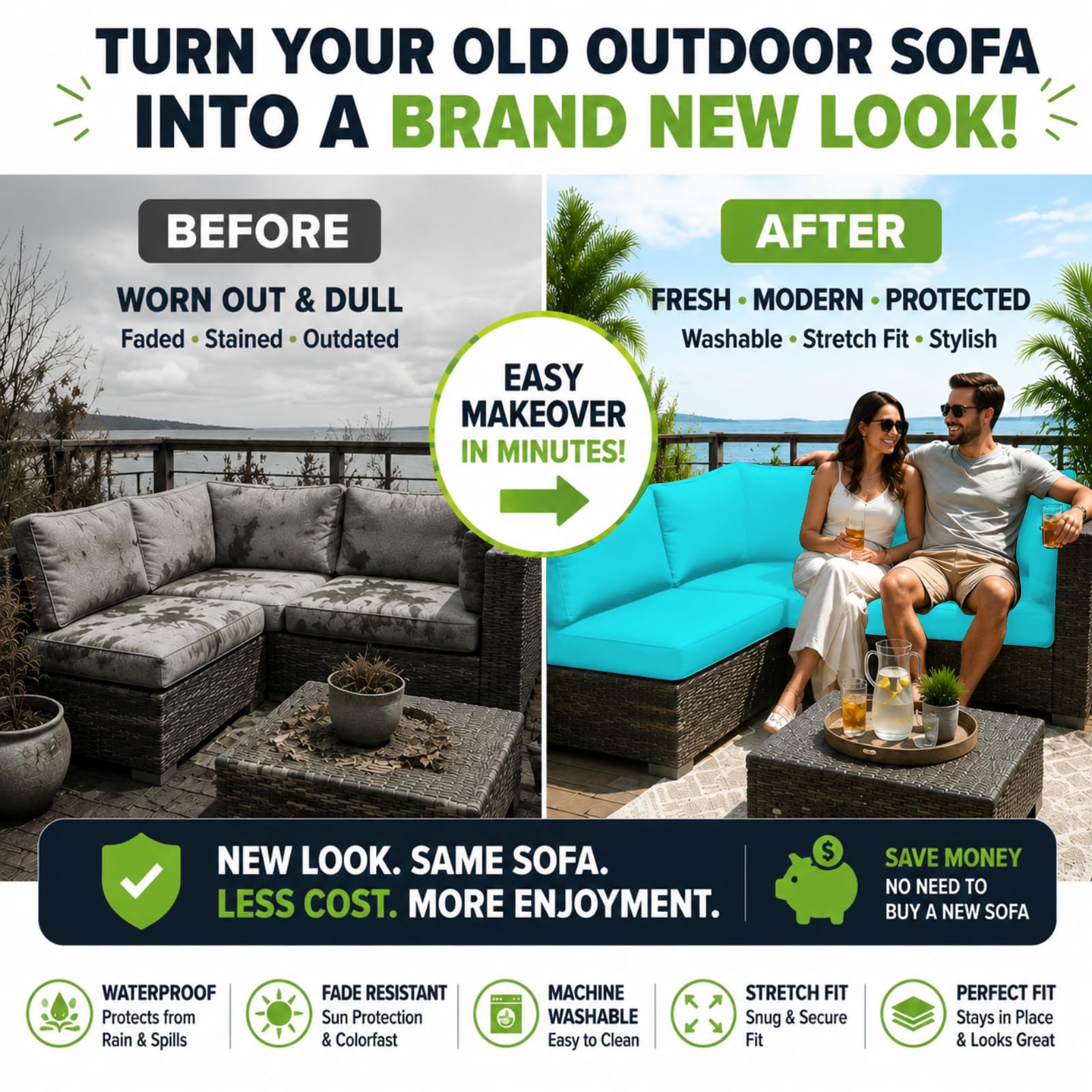 BIETYONE outdoor cushion cover on a patio sofa