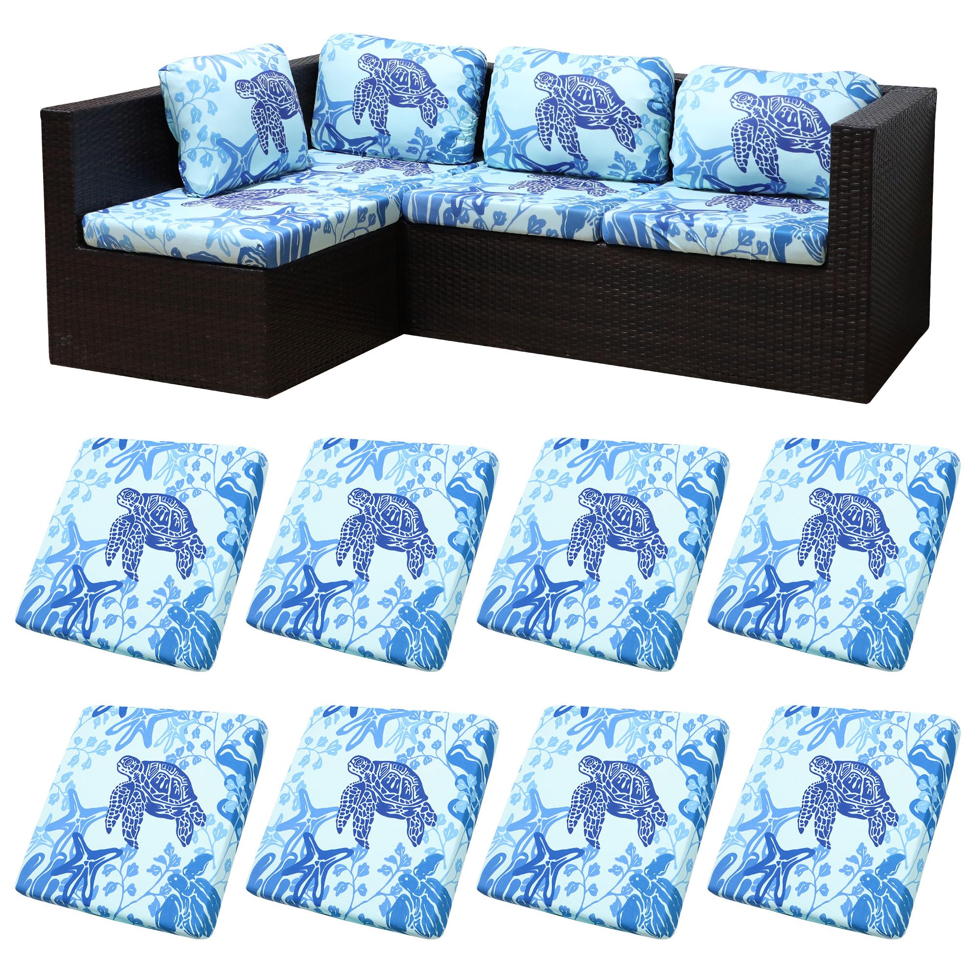 BIETYONE outdoor cushion cover pack of 8, Sea Turtle design