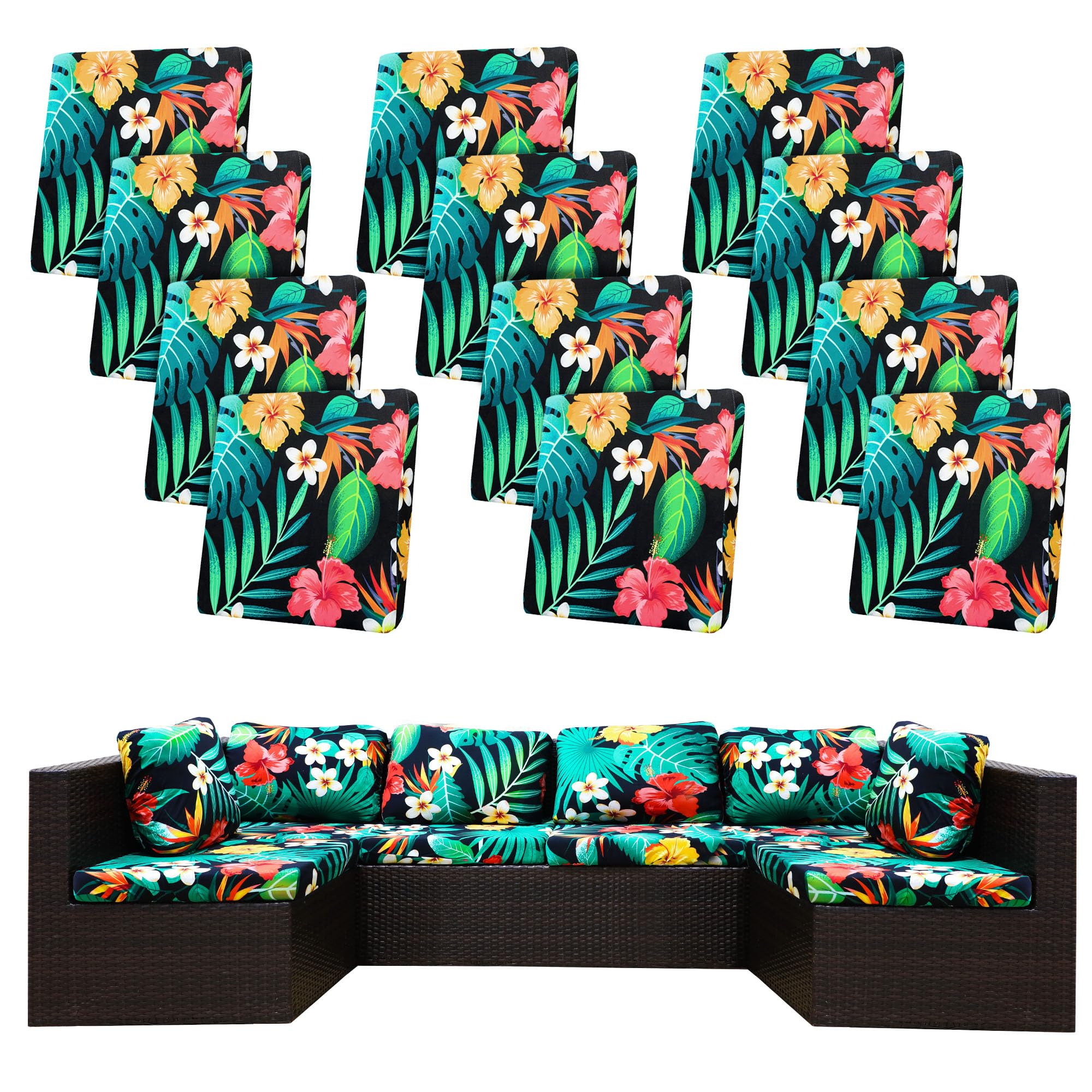 BIETYONE Outdoor Cushion Covers 12PCS Floral Leaf pattern front view