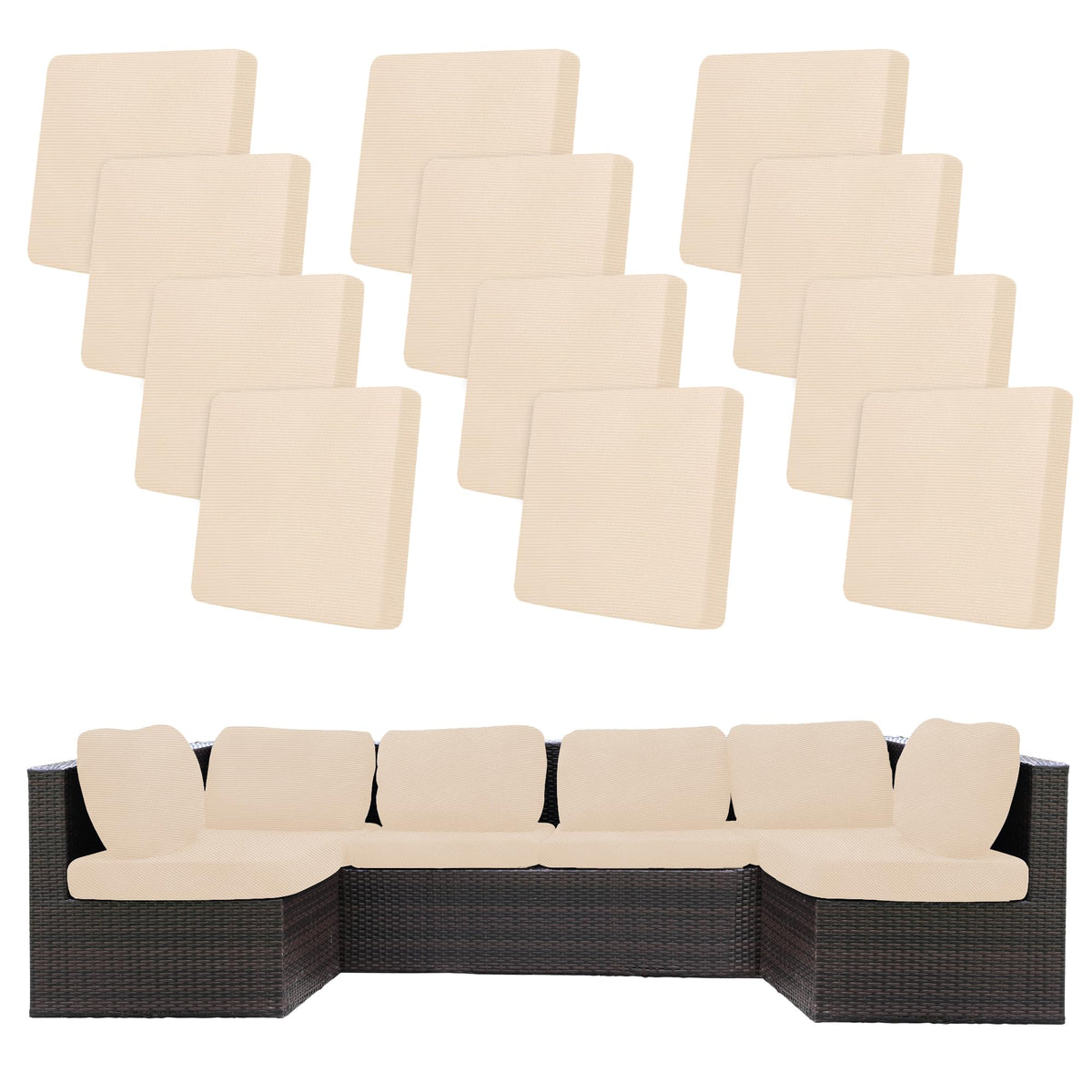 BIETYONE Outdoor Cushion Covers 12PCS Jacquard Check Beige front view
