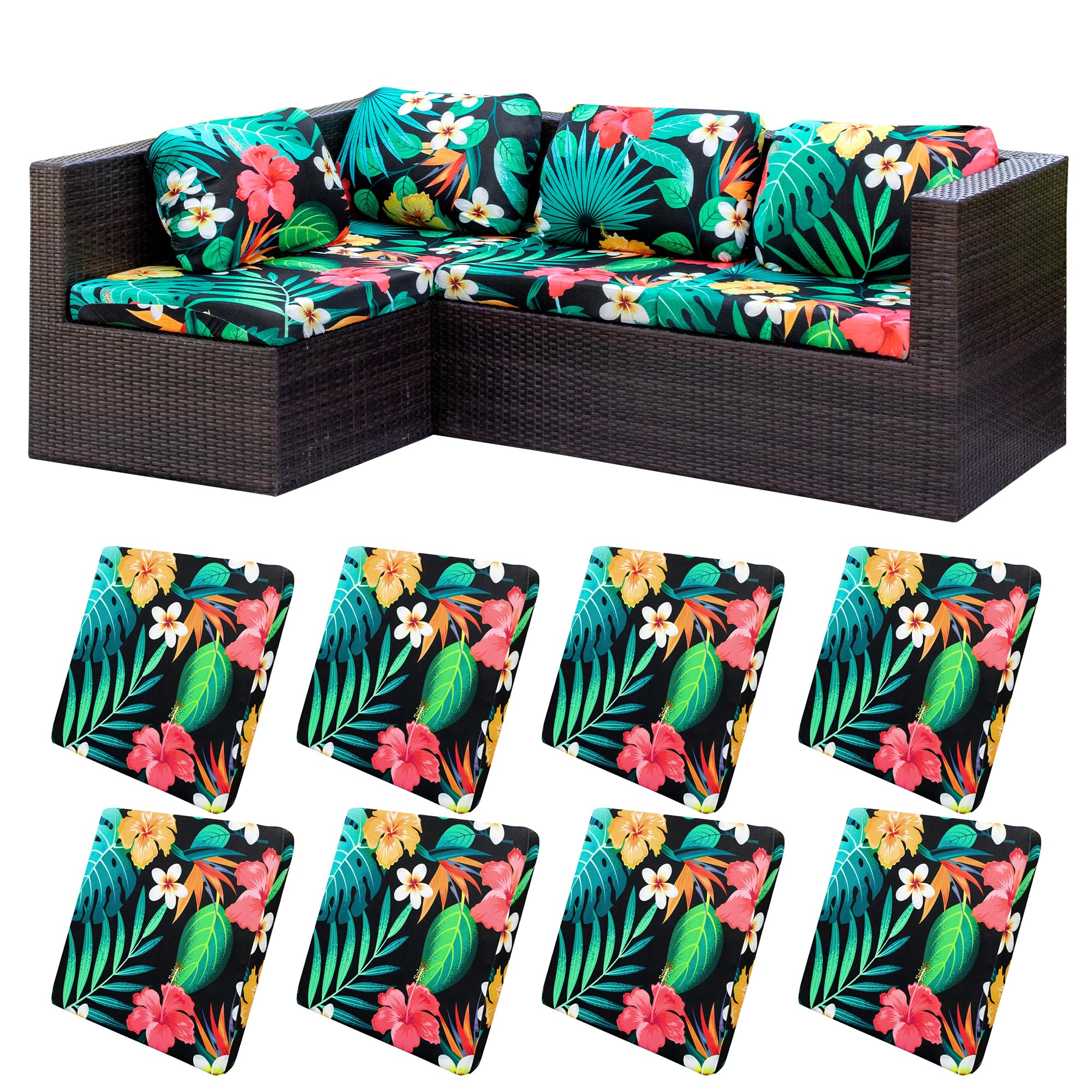 BIETYONE Outdoor Cushion Covers 8 Pcs Floral Leaf design front view