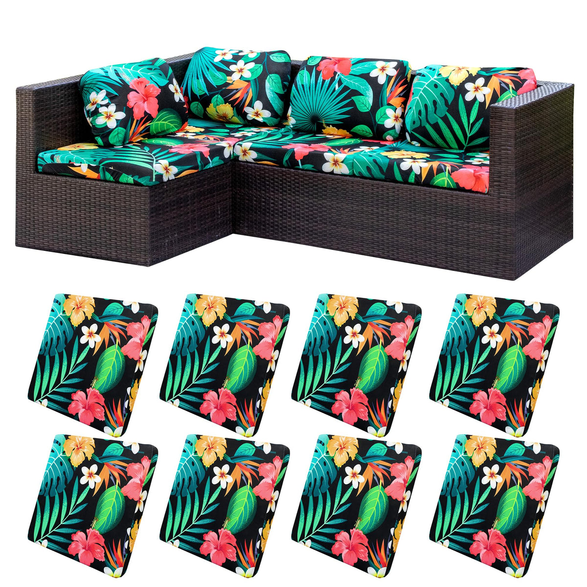 BIETYONE Outdoor Cushion Covers 8 Pcs Floral Leaf design front view