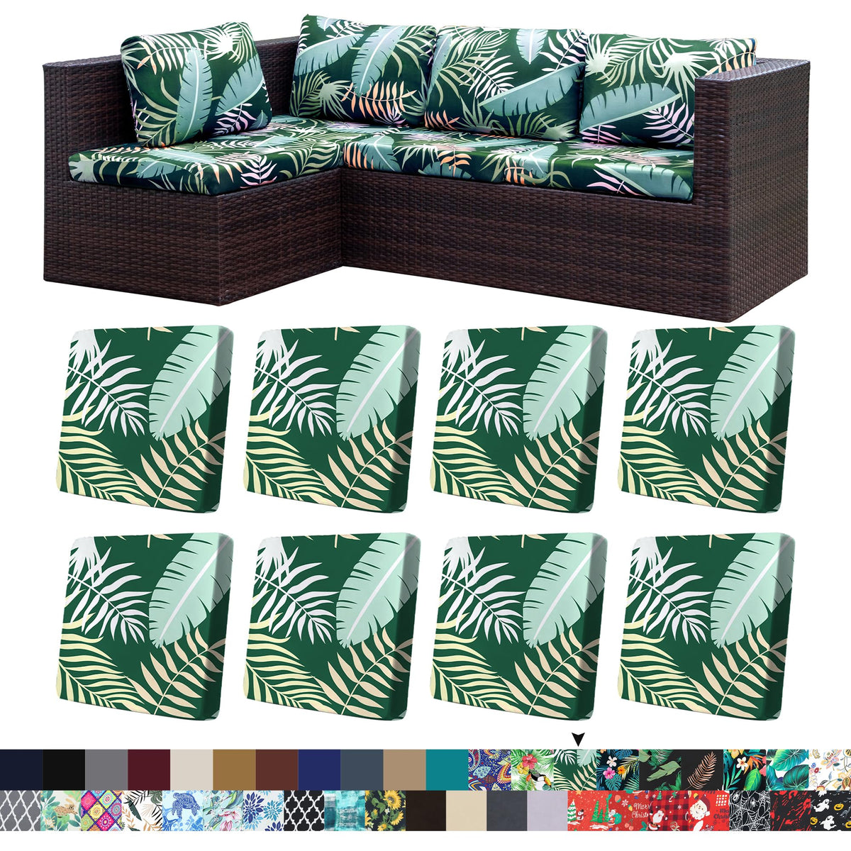 BIETYONE Outdoor Cushion Covers 8PCS Green Forest front view